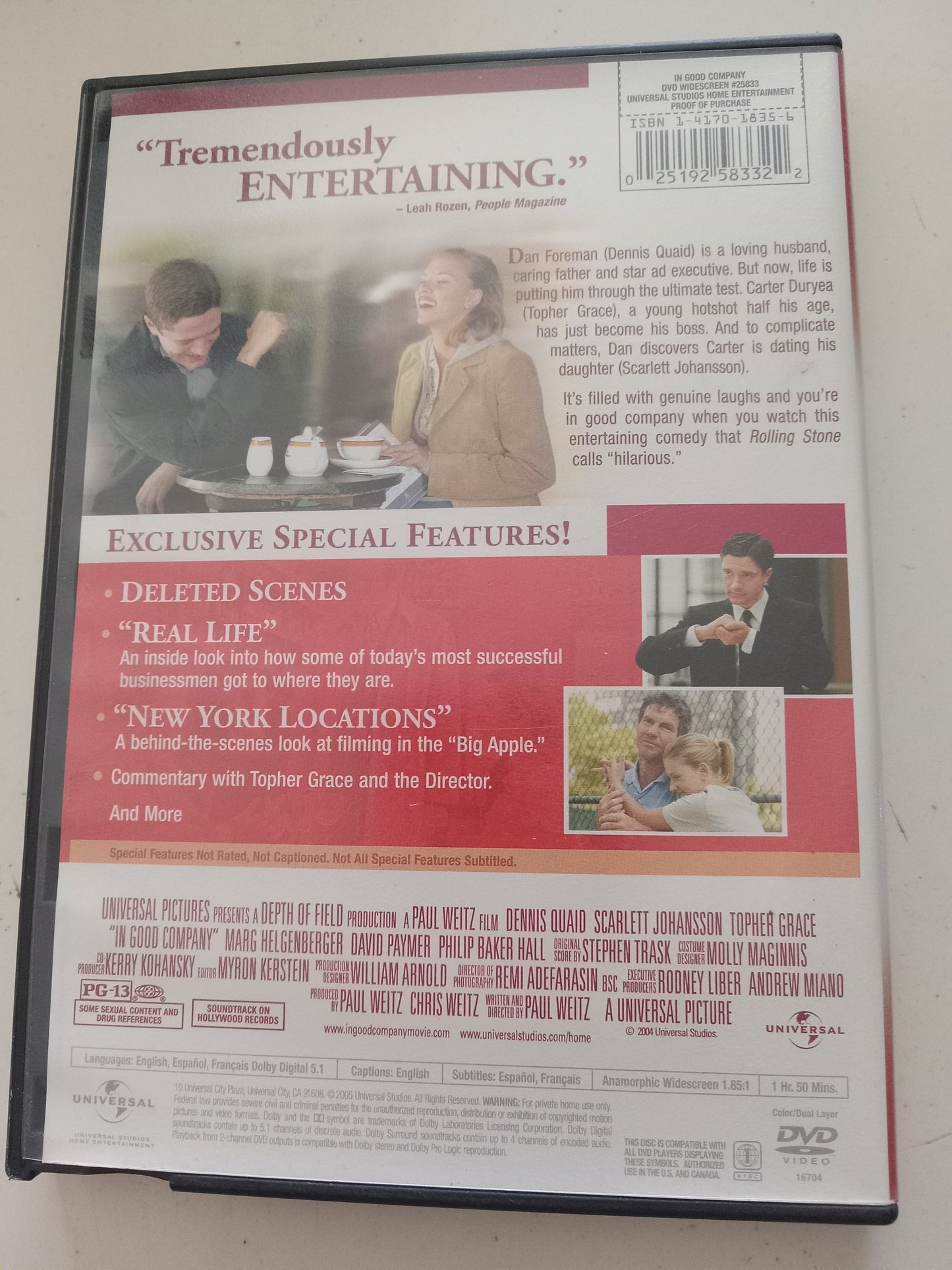 In Good Company, DVD Movie, Dennis Quaid Widescreen, Rated PG-13, USED