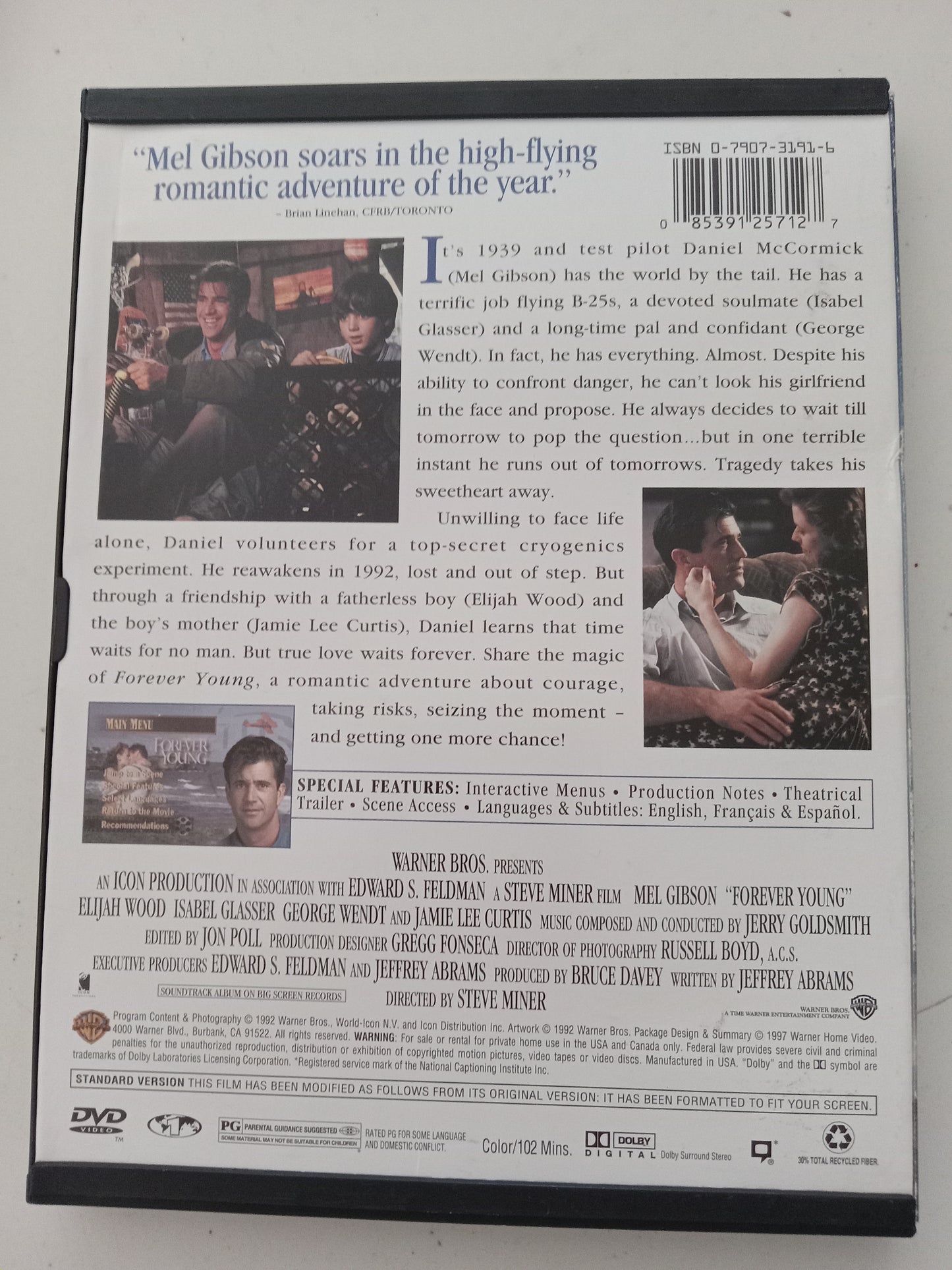Forever Young, DVD Movie, Mel Gibson Widescreen, Rated PG, USED