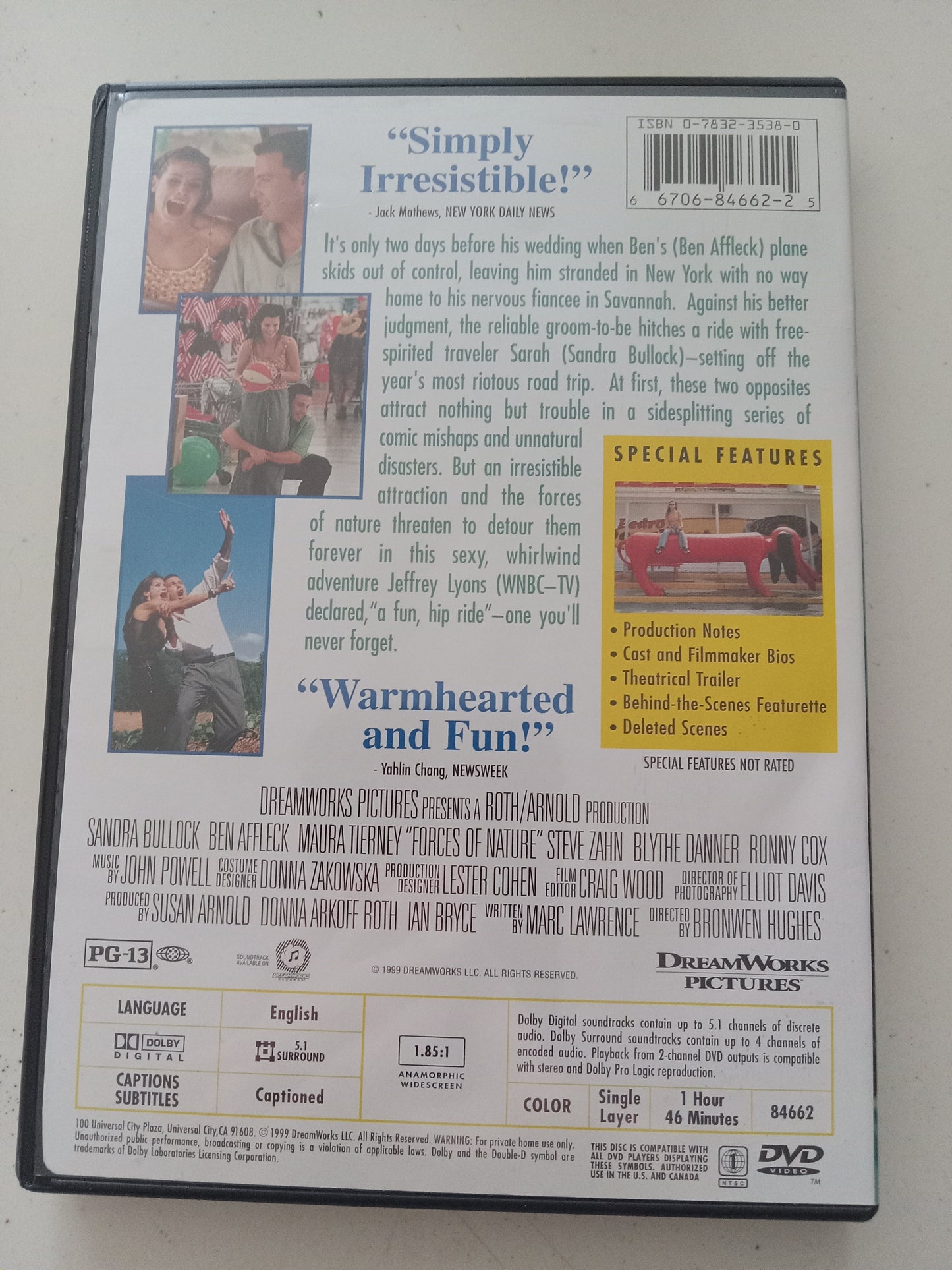 Forces Of Nature, DVD Movie, Sandra Bullock Widescreen, Rated PG-13, USED