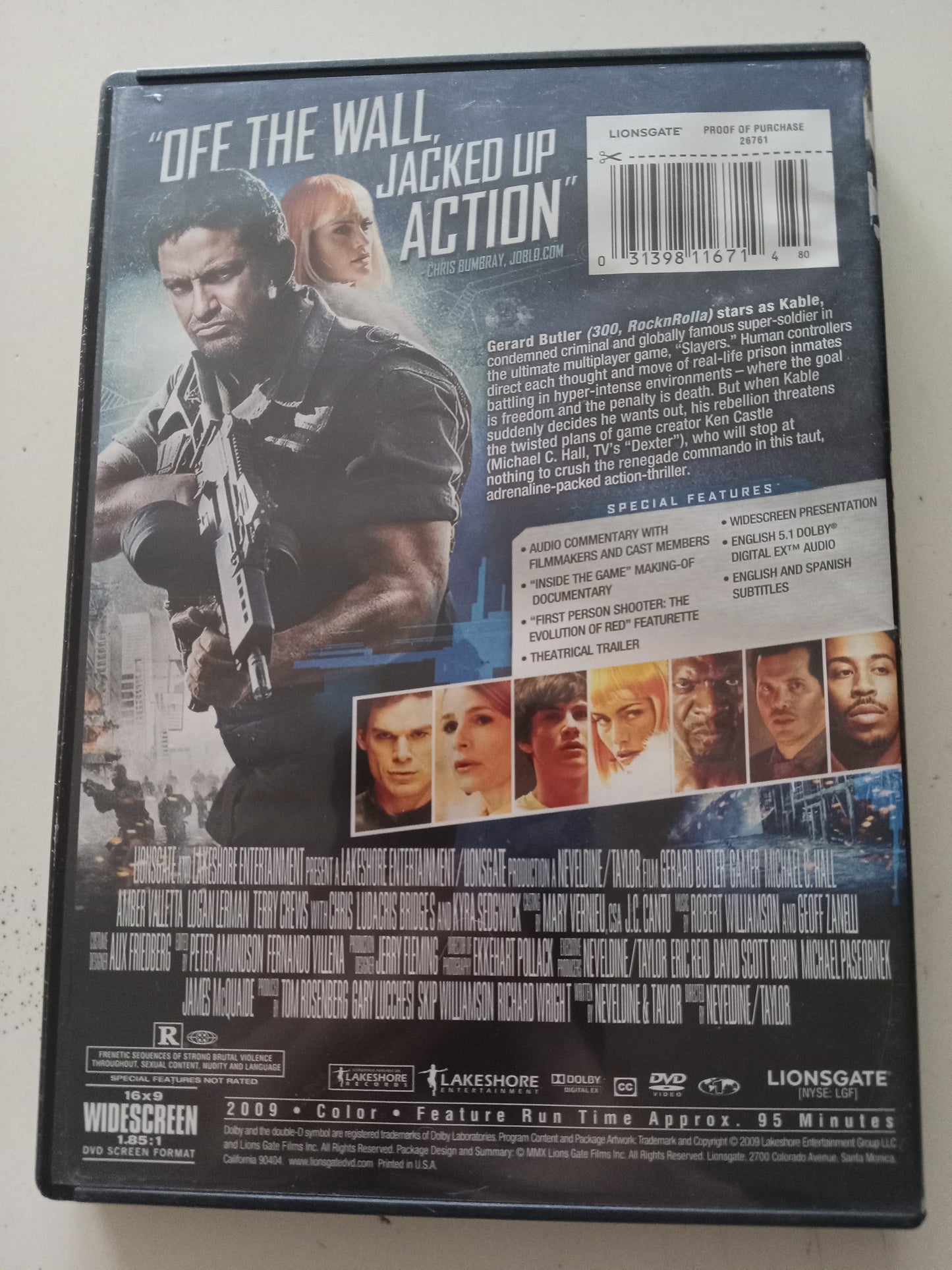 Gamer, DVD Movie, Gerard Butler Widescreen, Rated R, USED