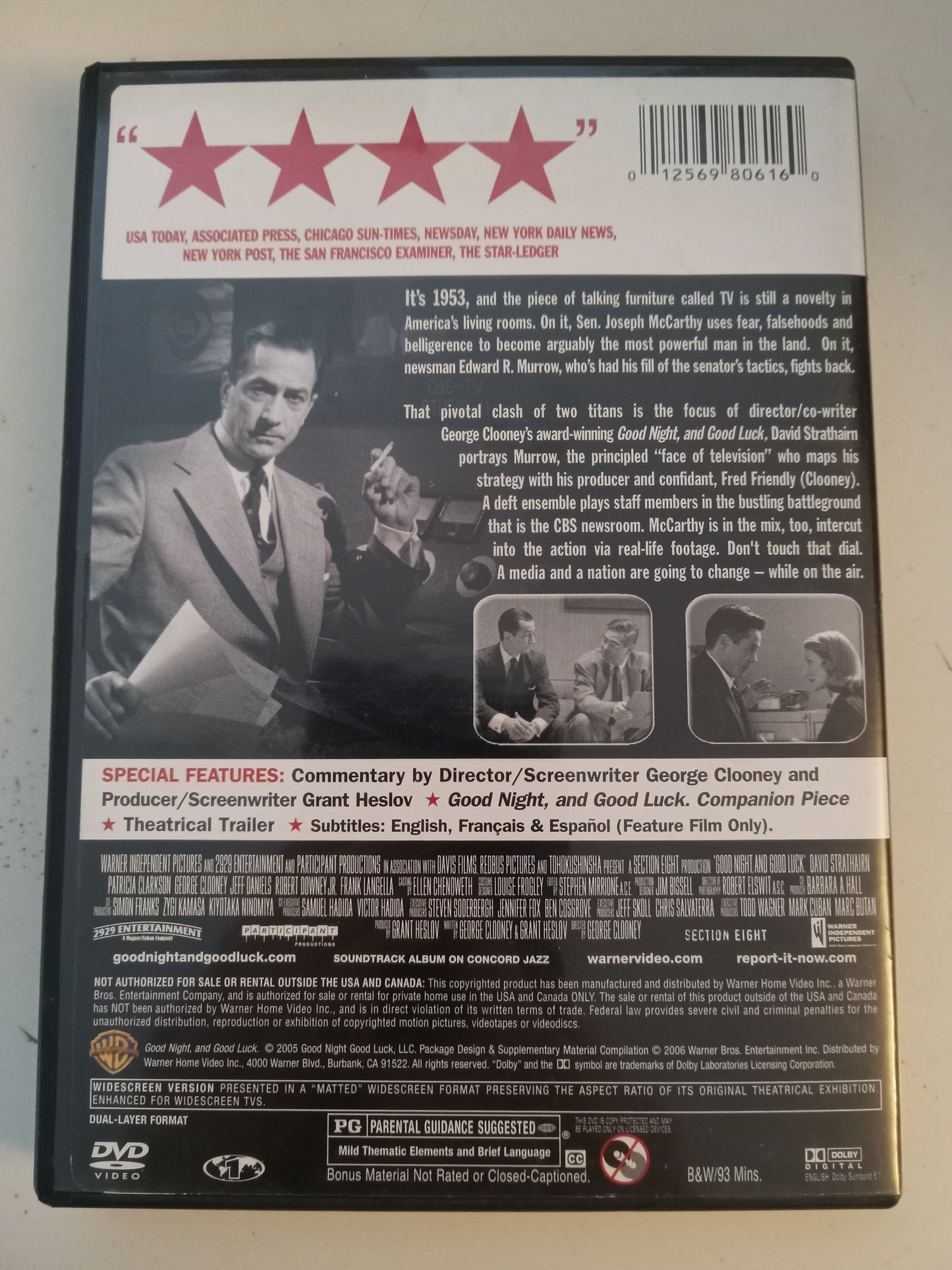 Good Night, And Good Luck. DVD Movie, Robert Downey Jr Widescreen, Rated PG, USED