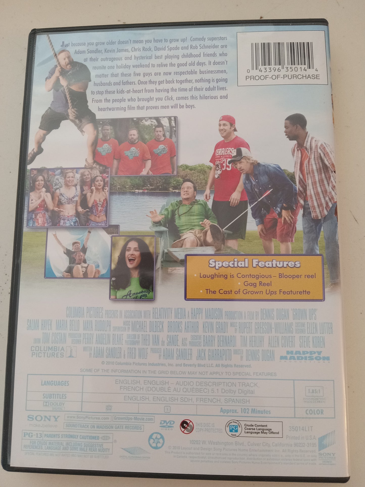 Grown Ups, DVD Movie, Adam Sandler Widescreen, Rated PG-13, USED