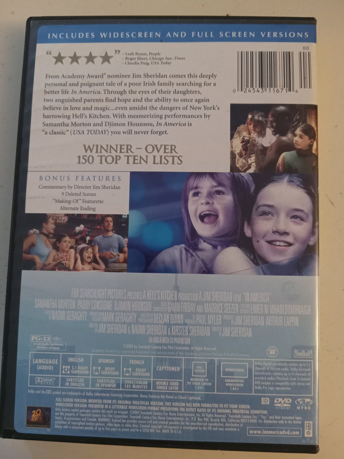 In America, DVD Movie, Samantha Morton Fullscreen, Widescreen, Rated PG-13, USED