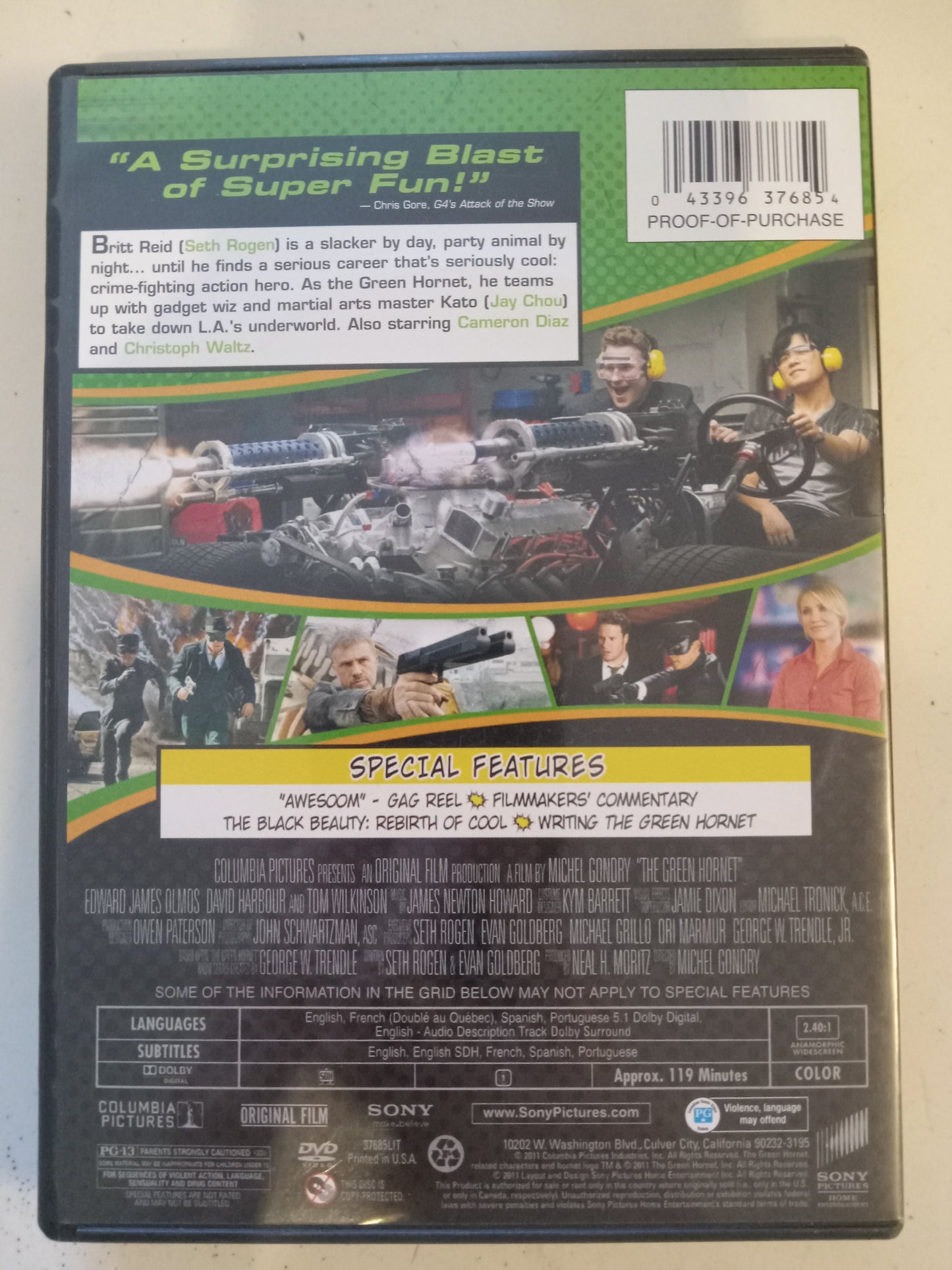 The Green Hornet, DVD Movie, Seth Rogen Widescreen, Rated PG-13, USED