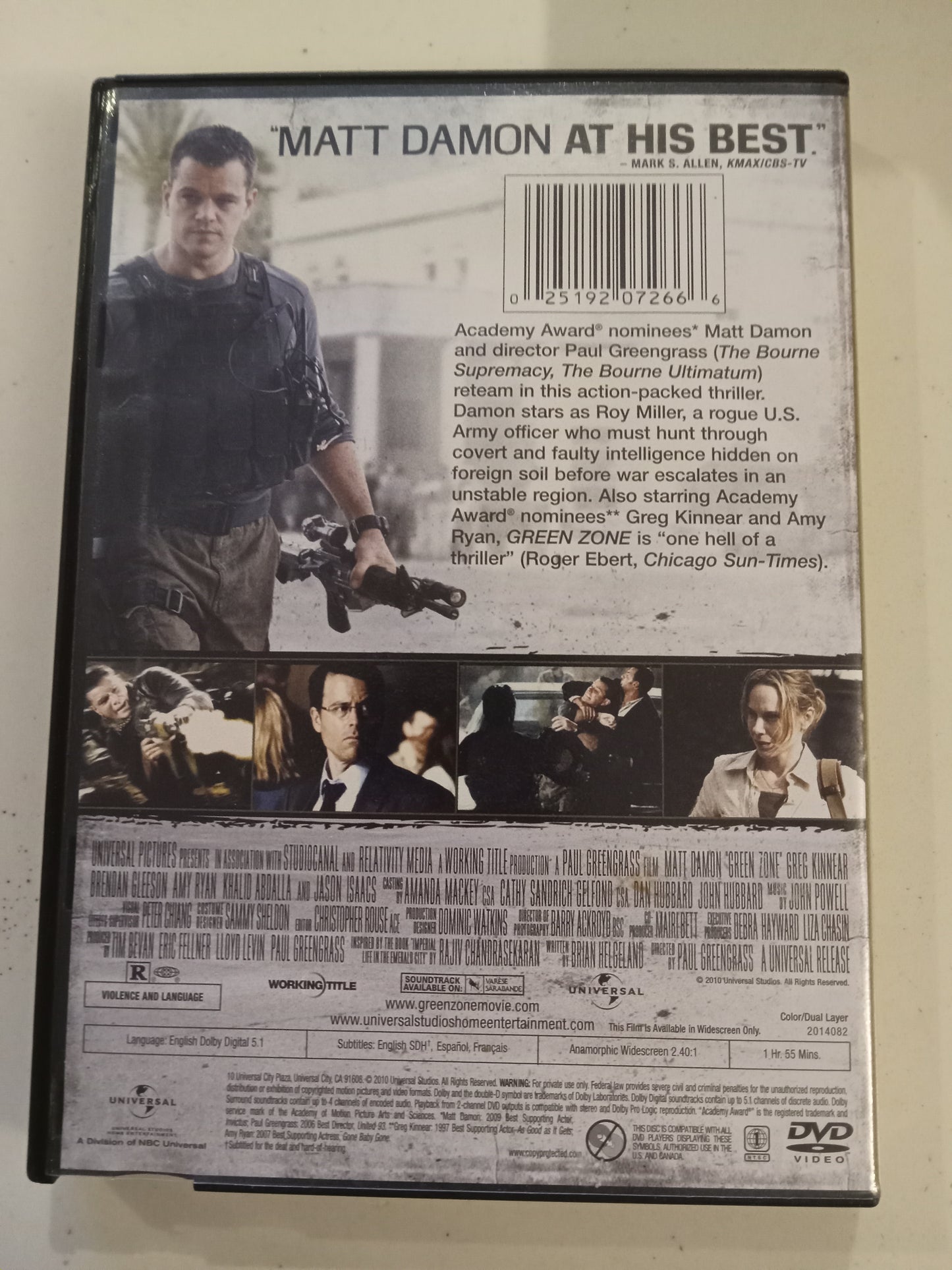 Green Zone, DVD Movie, Matt Damon Widescreen, Rated R, USED
