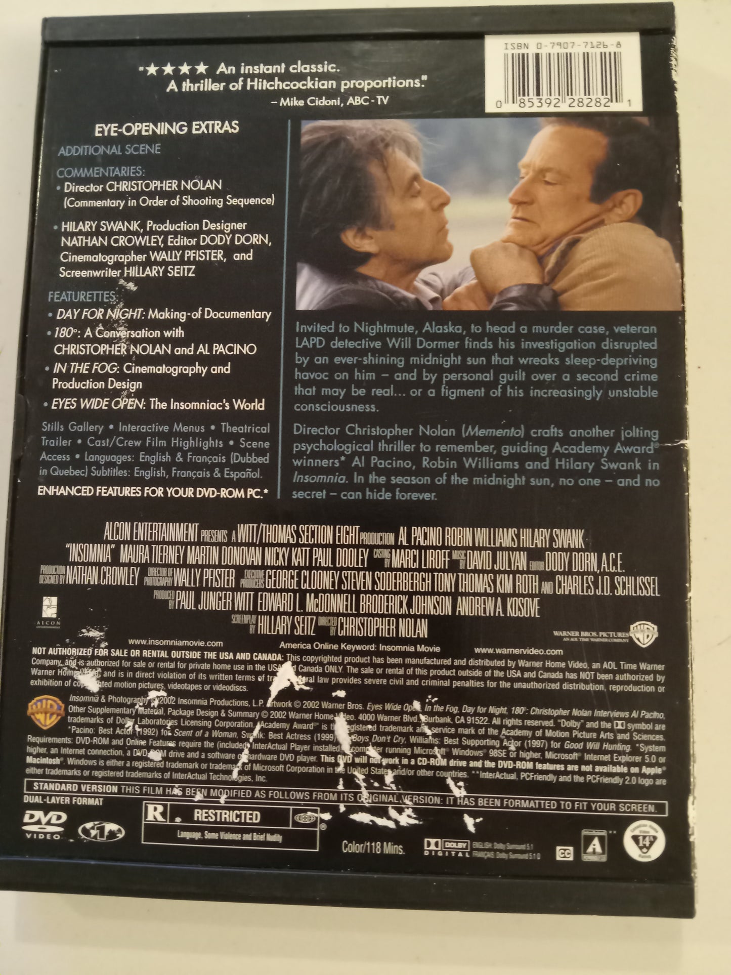Insomnia, DVD Movie, Robin Williams Fullscreen, Rated R, USED