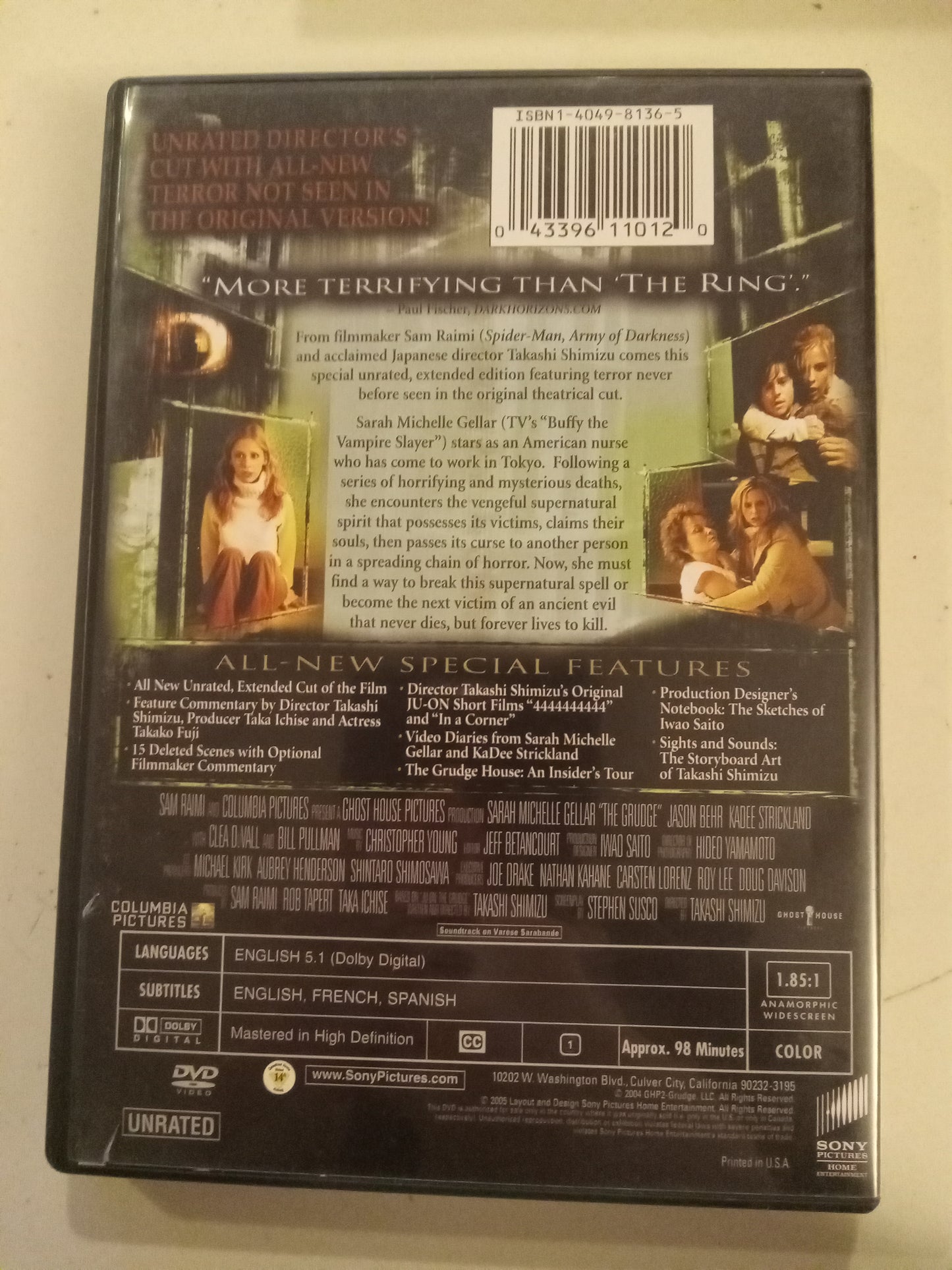 The Grudge, DVD Movie, Sarah Michelle Gellar Widescreen, Not Rated, USED