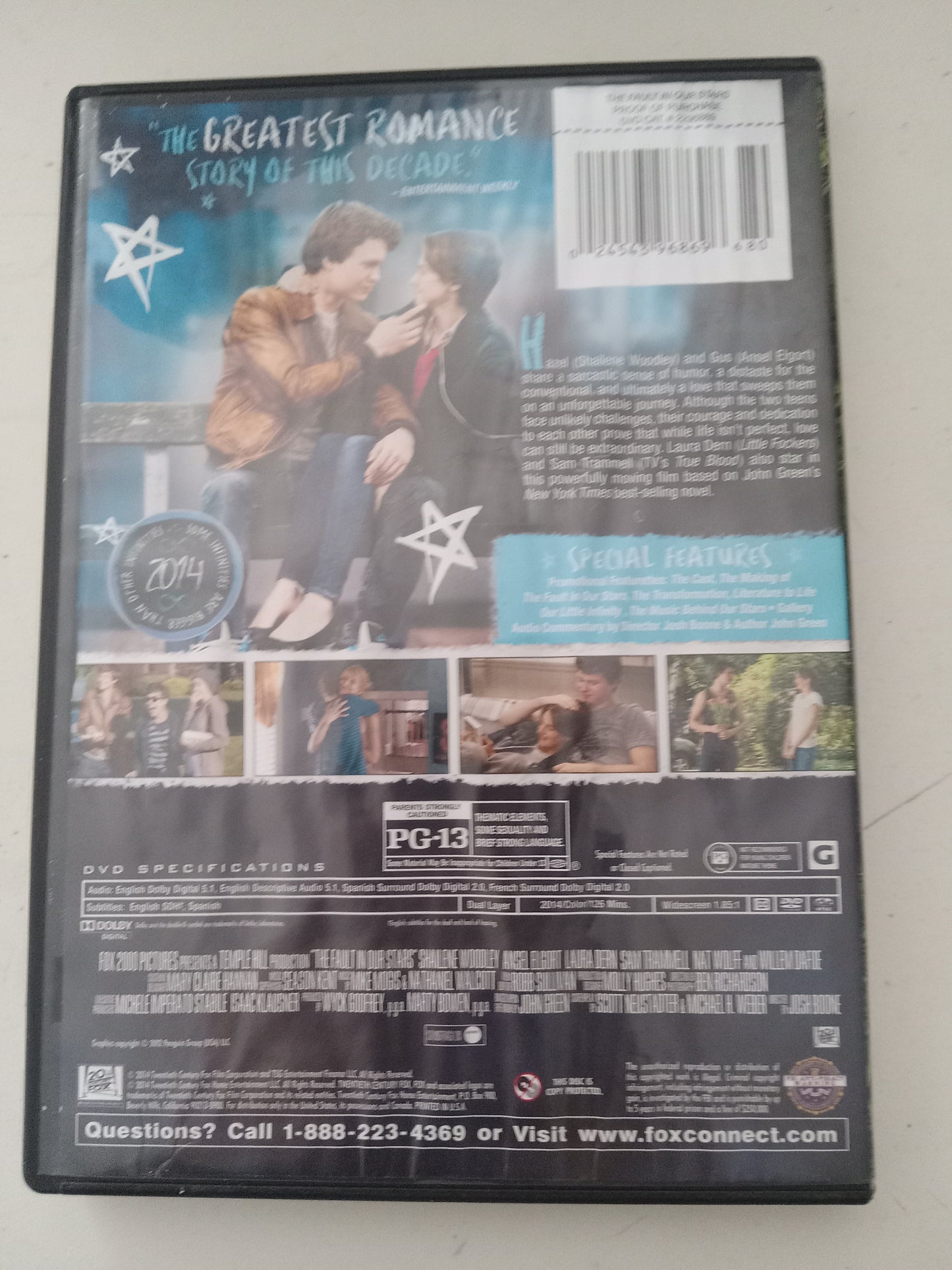 The Fault In Our Stars, DVD Movie, Shailene Woodley Widescreen, Rated PG-13, USED