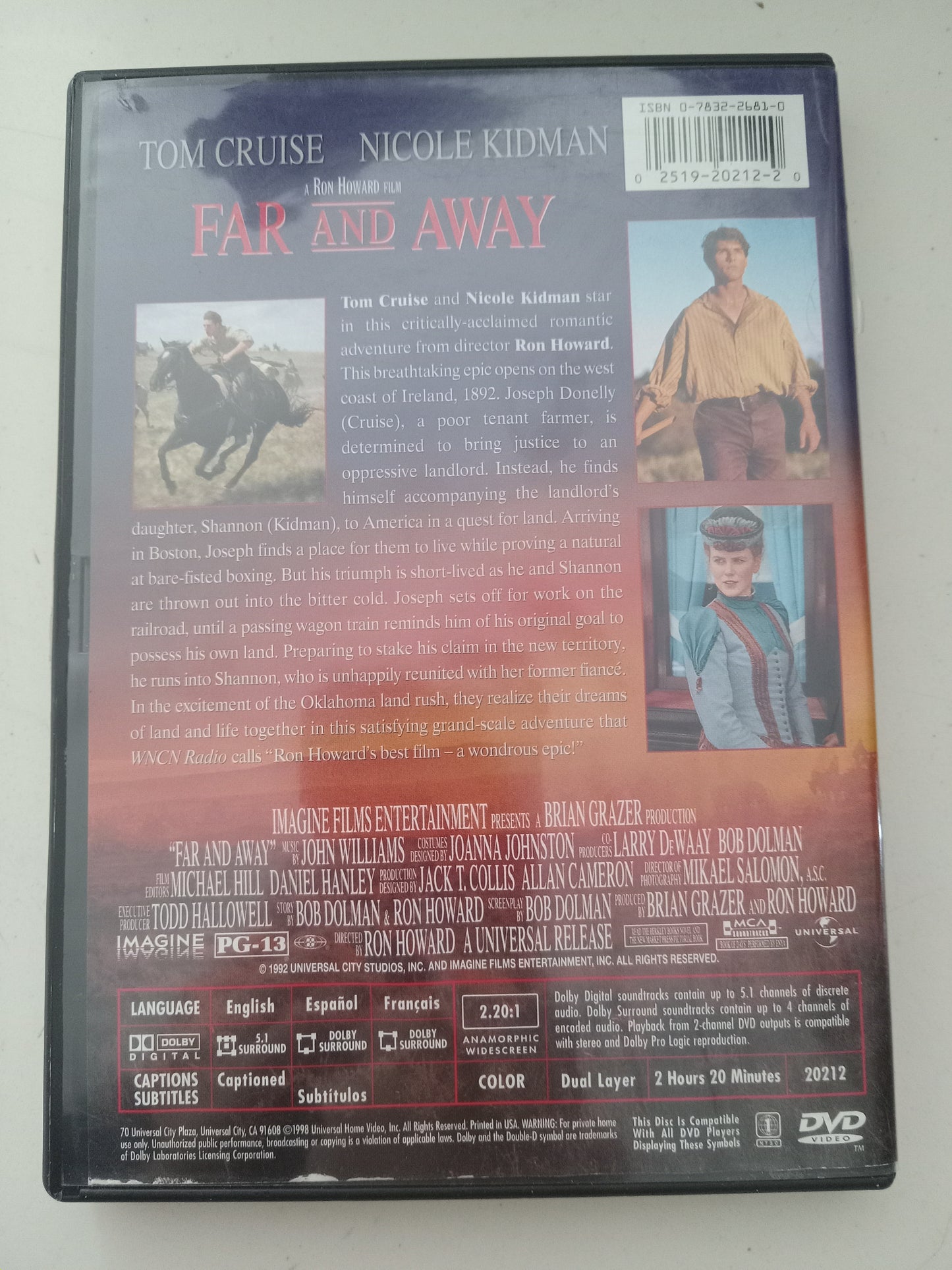 Far And Away, DVD Movie, Tom Cruise Widescreen, Rated PG-13, USED