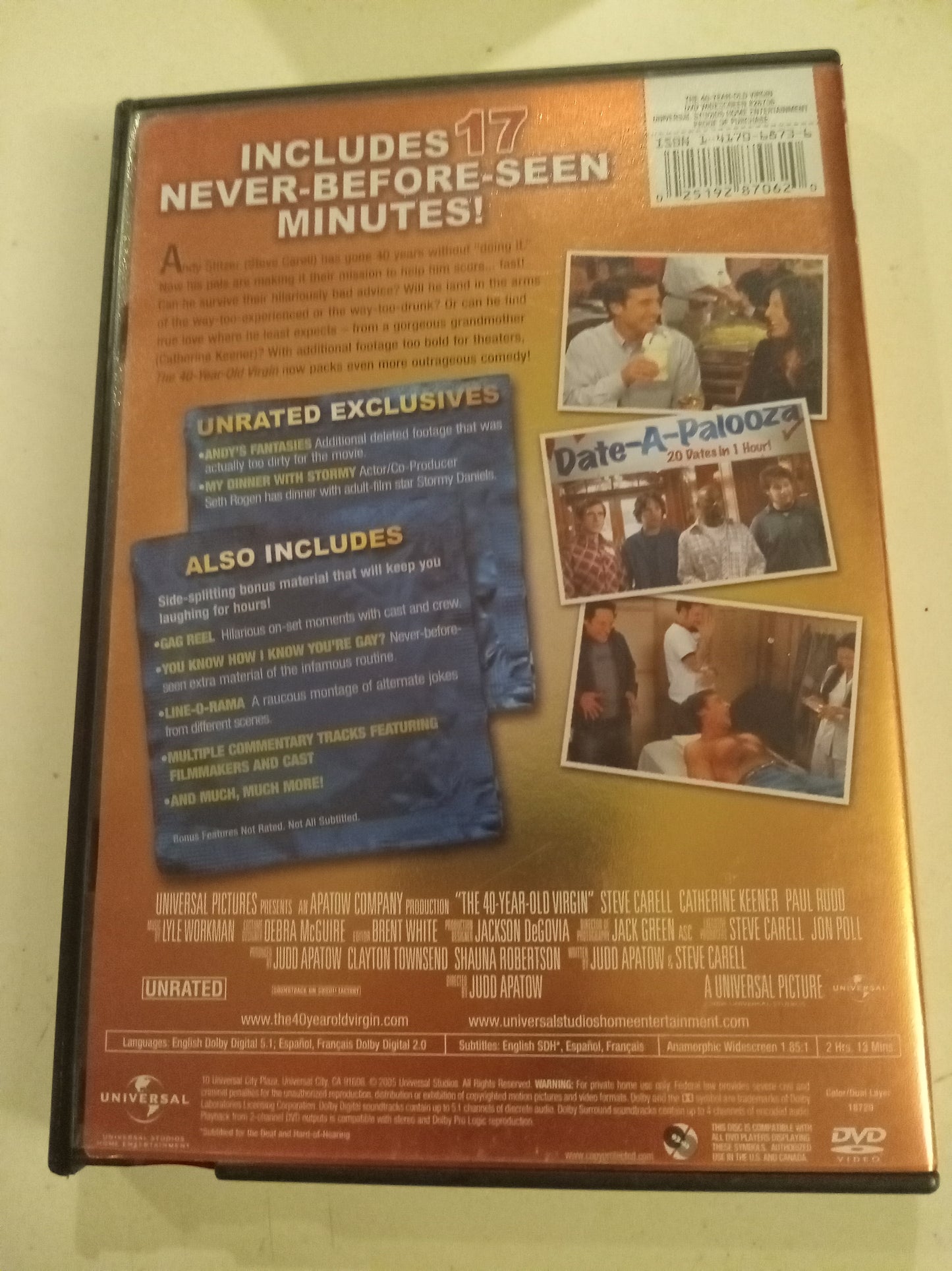 The 40-Year-Old Virgin, DVD Movie, Steve Carell Fullscreen/Widescreen, Not Rated/R, USED