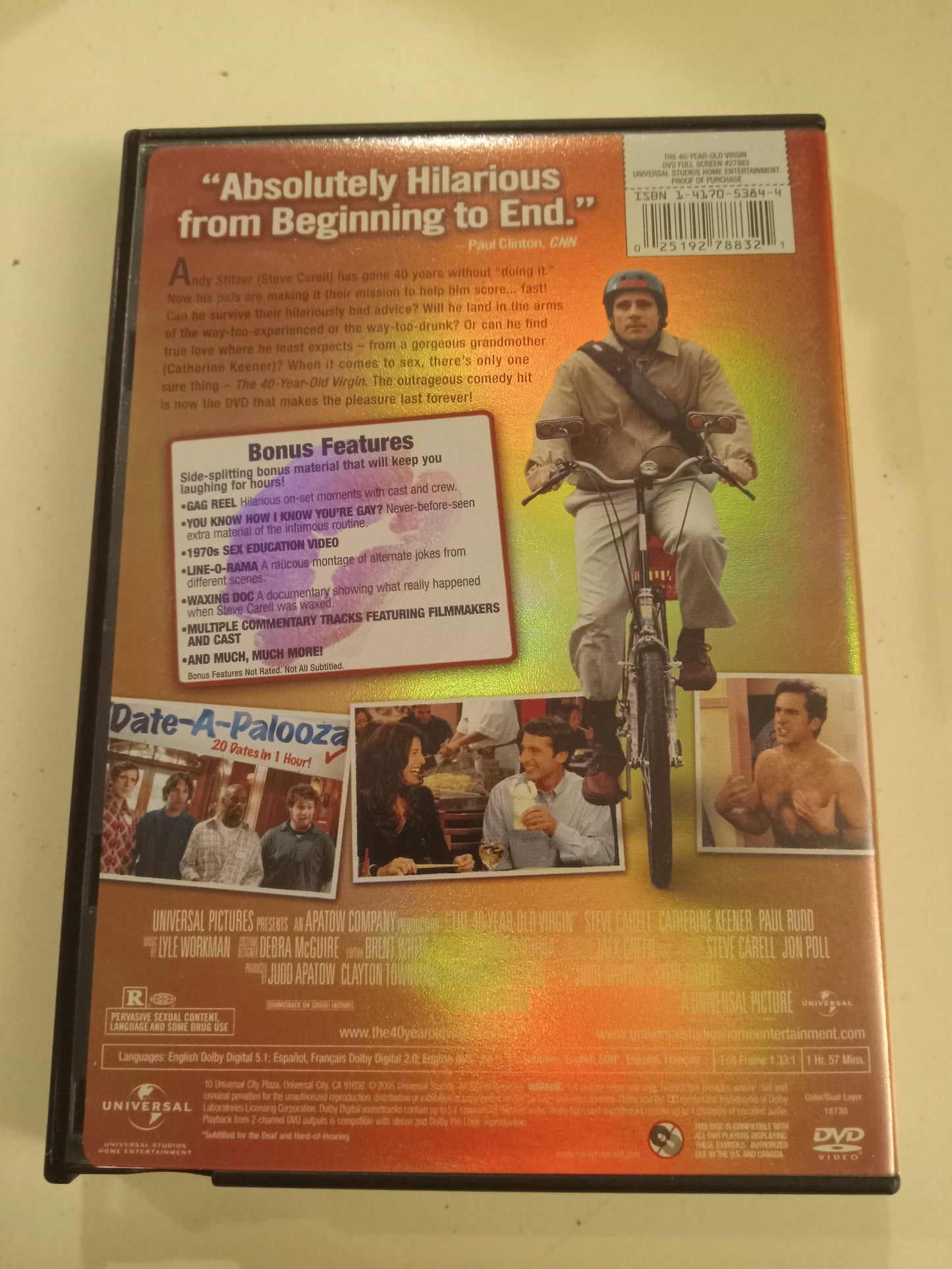 The 40-Year-Old Virgin, DVD Movie, Steve Carell Fullscreen/Widescreen, Not Rated/R, USED