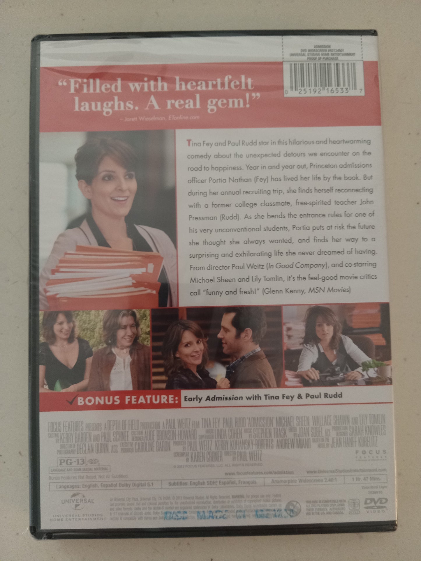 Admission, DVD Movie, Tina Fey Widescreen, Rated PG-13, NEW/USED