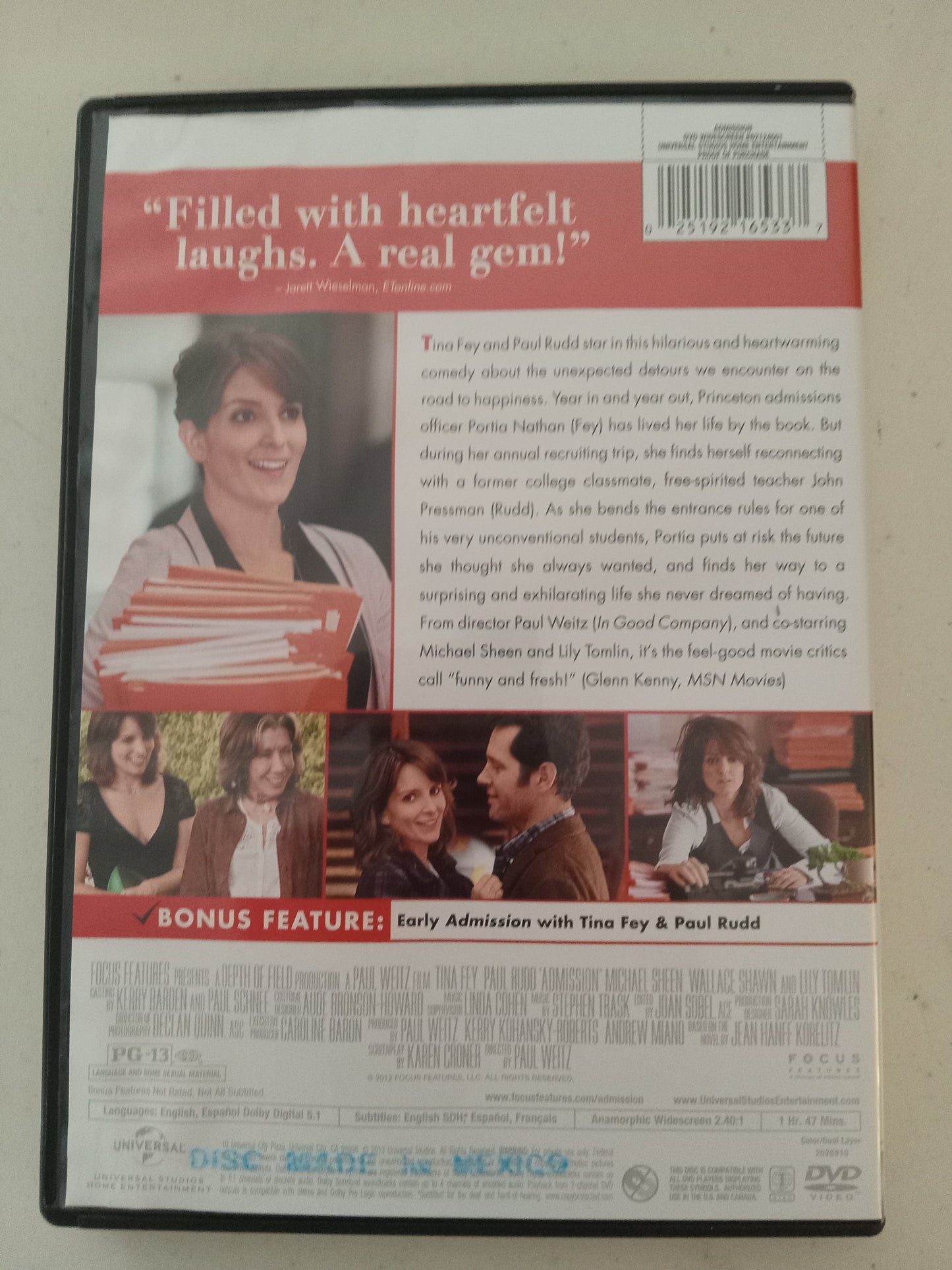 Admission, DVD Movie, Tina Fey Widescreen, Rated PG-13, NEW/USED