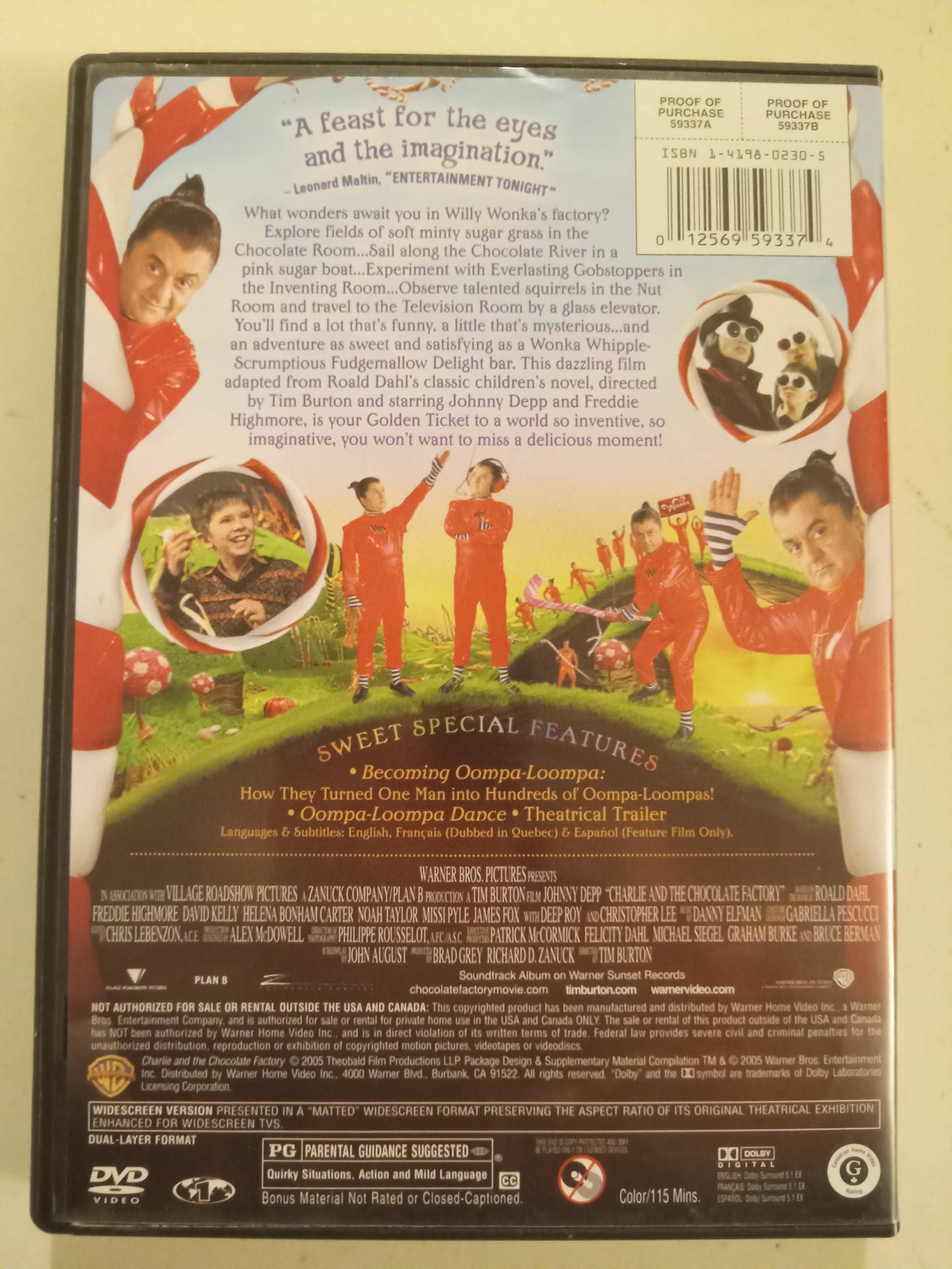 Charlie And The Chocolate Factory, 2 Discs Deluxe Ed, DVD Movie, Widescreen, Rated PG, USED