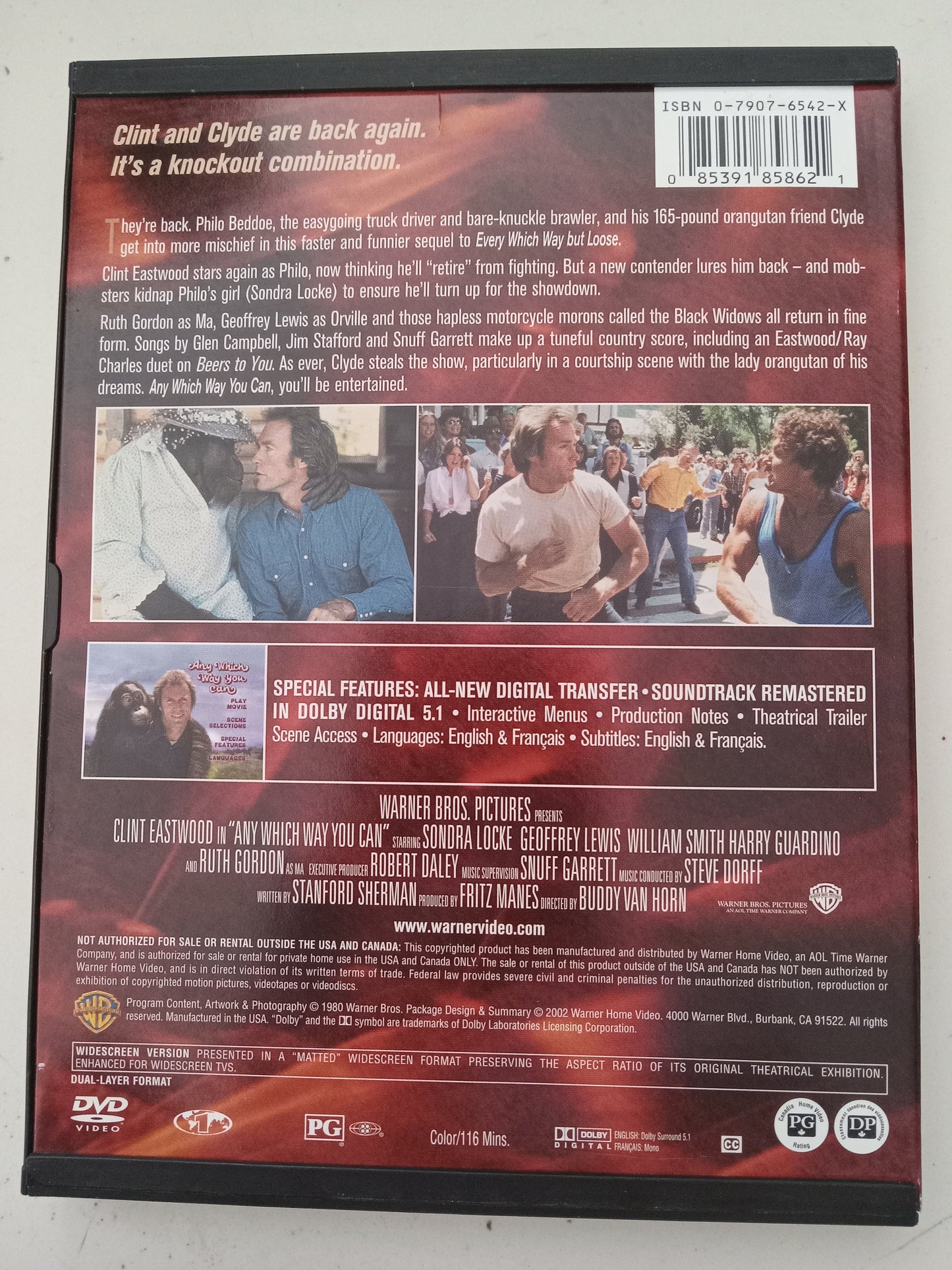 Any Which Way You Can, Clint Eastwood DVD Movie, Widescreen, Rated PG, USED