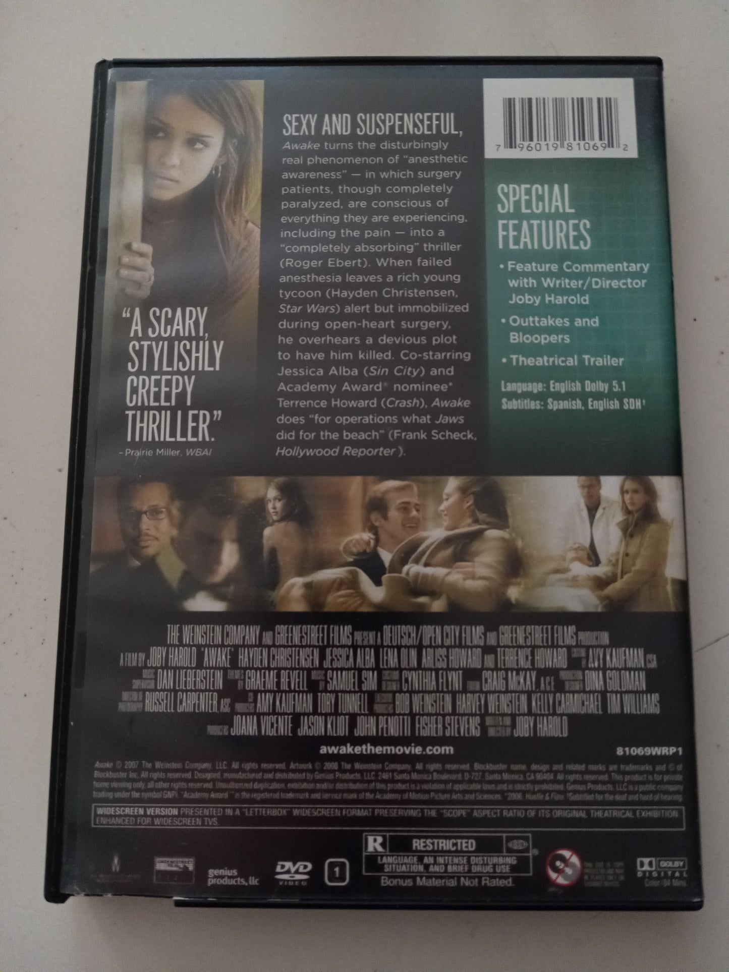 Awake, DVD Movie, Jessica Alba Widescreen, Rated R, USED
