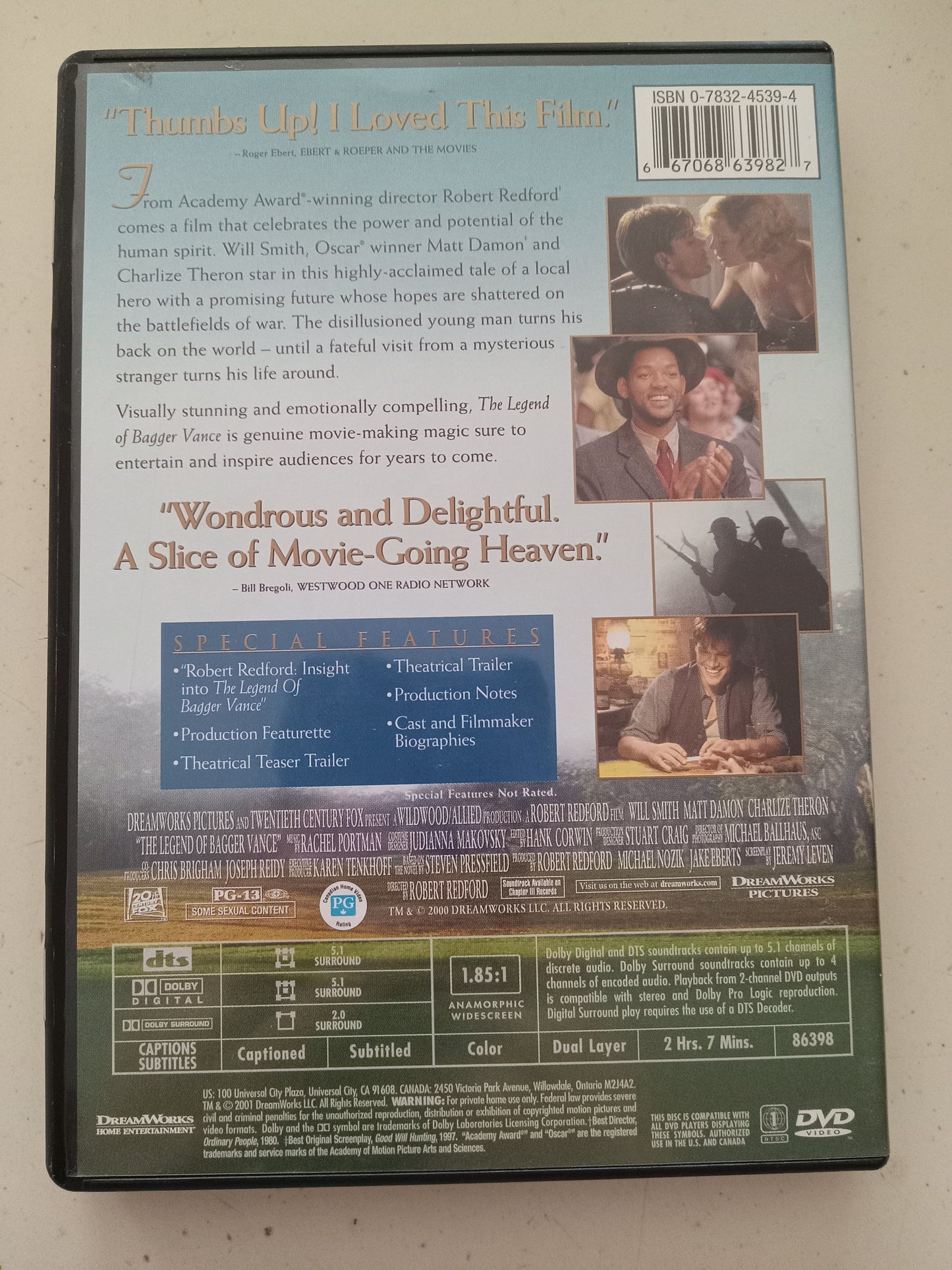 The Legend of Bagger Vance, DVD Movie, Will Smith Widescreen, Rated PG-13, USED