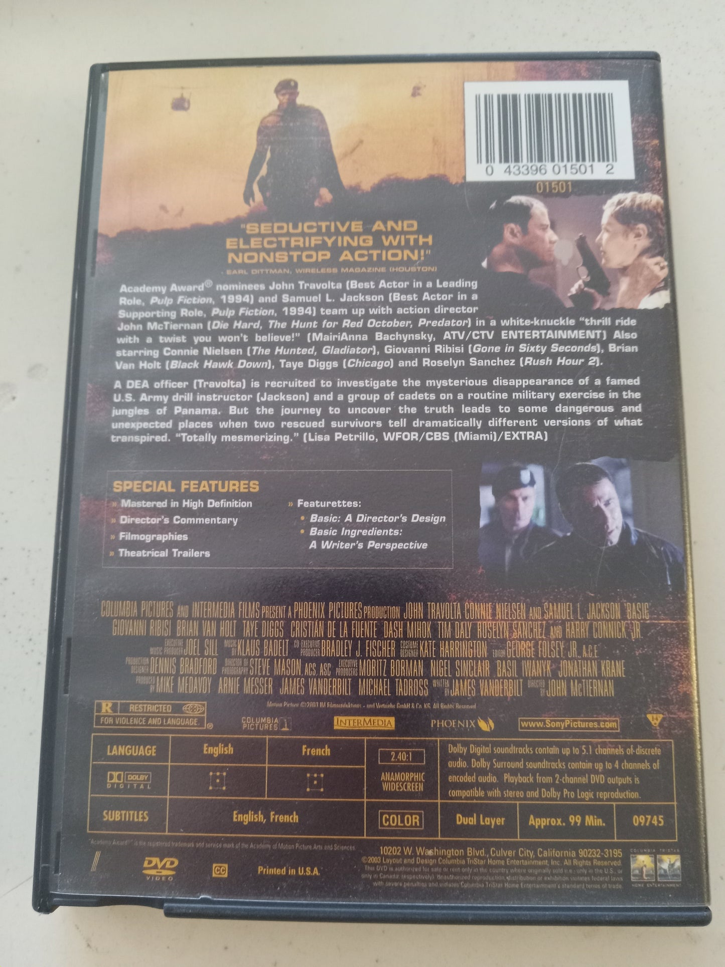 Basic, DVD Movie, John Travolta Widescreen, Rated R, USED