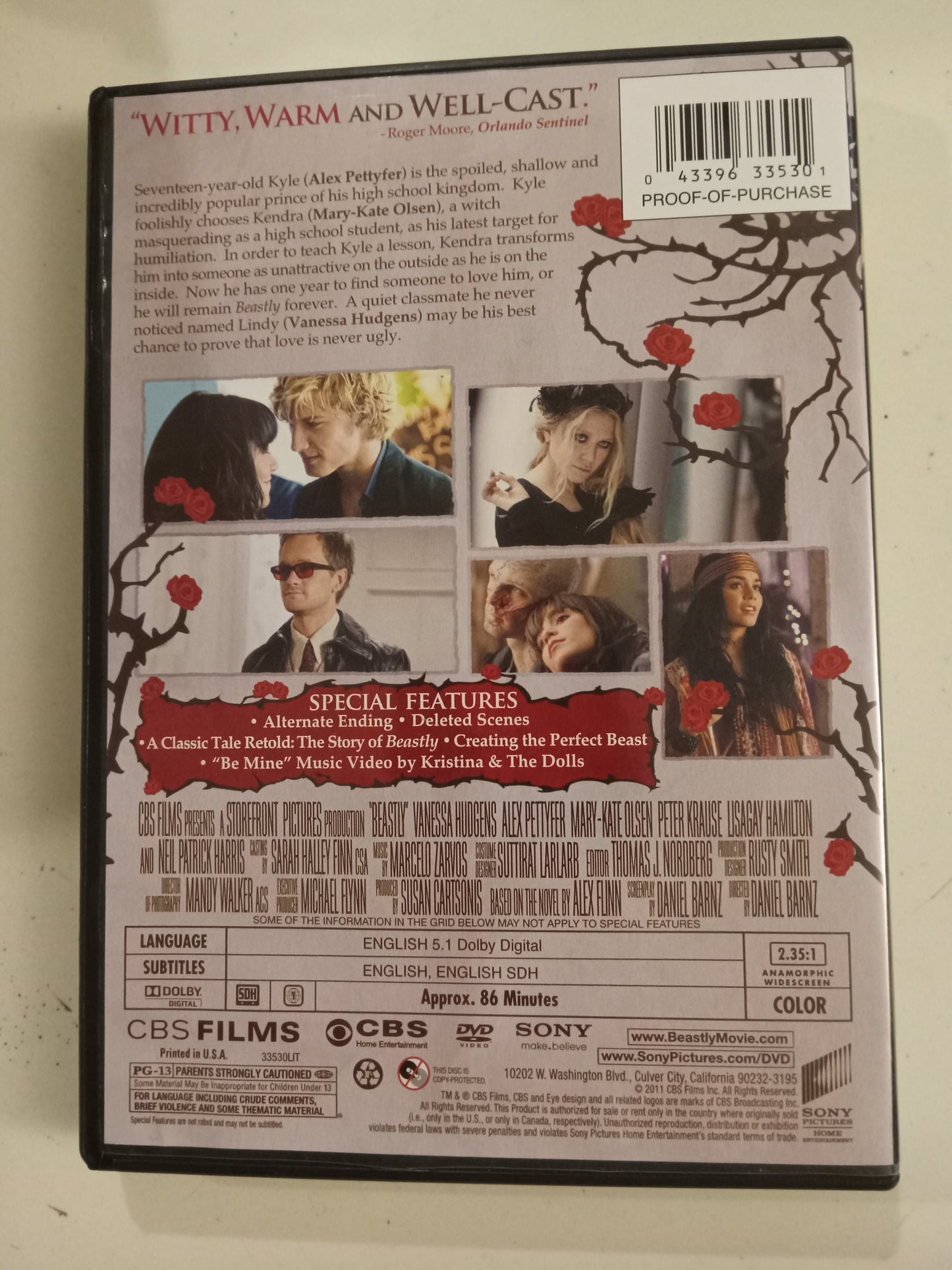 Beastly, DVD Movie, Vanessa Hudgens Widescreen, Rated PG-13, USED