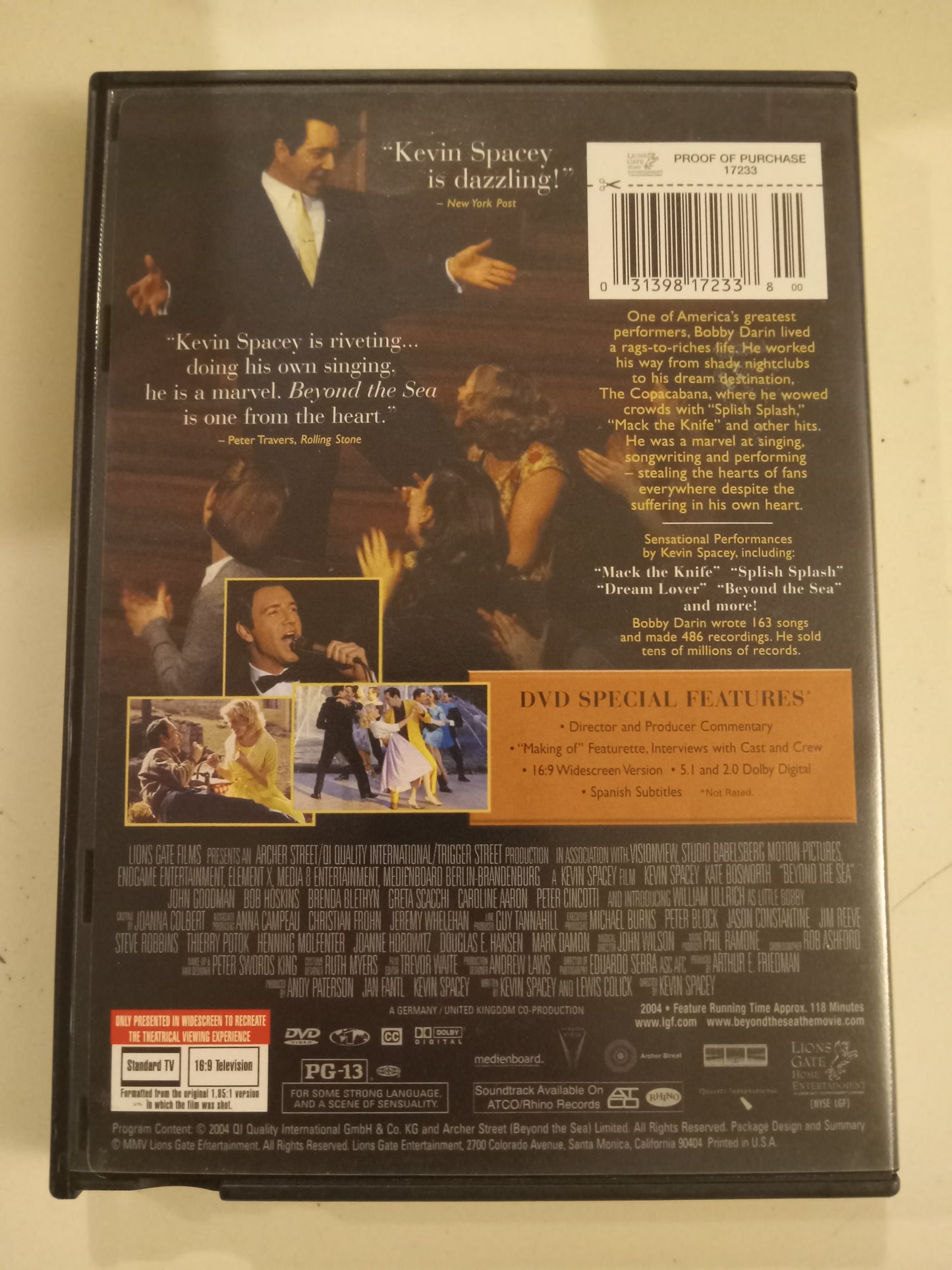 Beyond The Sea, DVD Movie, Kevin Spacey Widescreen, Rated PG-13, USED