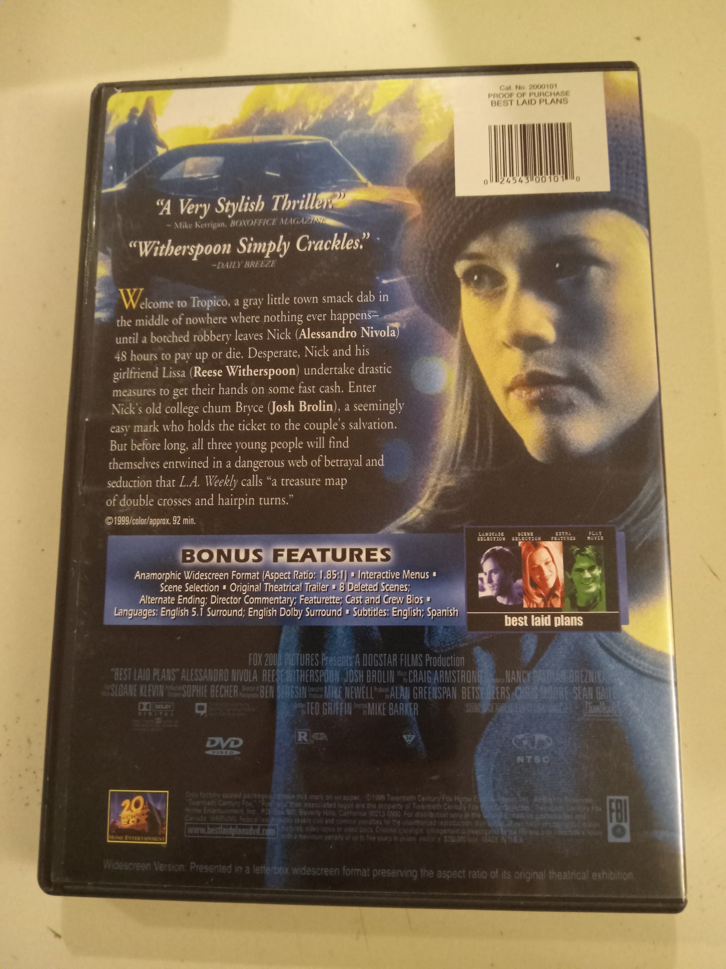 Best Laid Plans, DVD Movie, Reese Witherspoon Widescreen, Rated R, USED