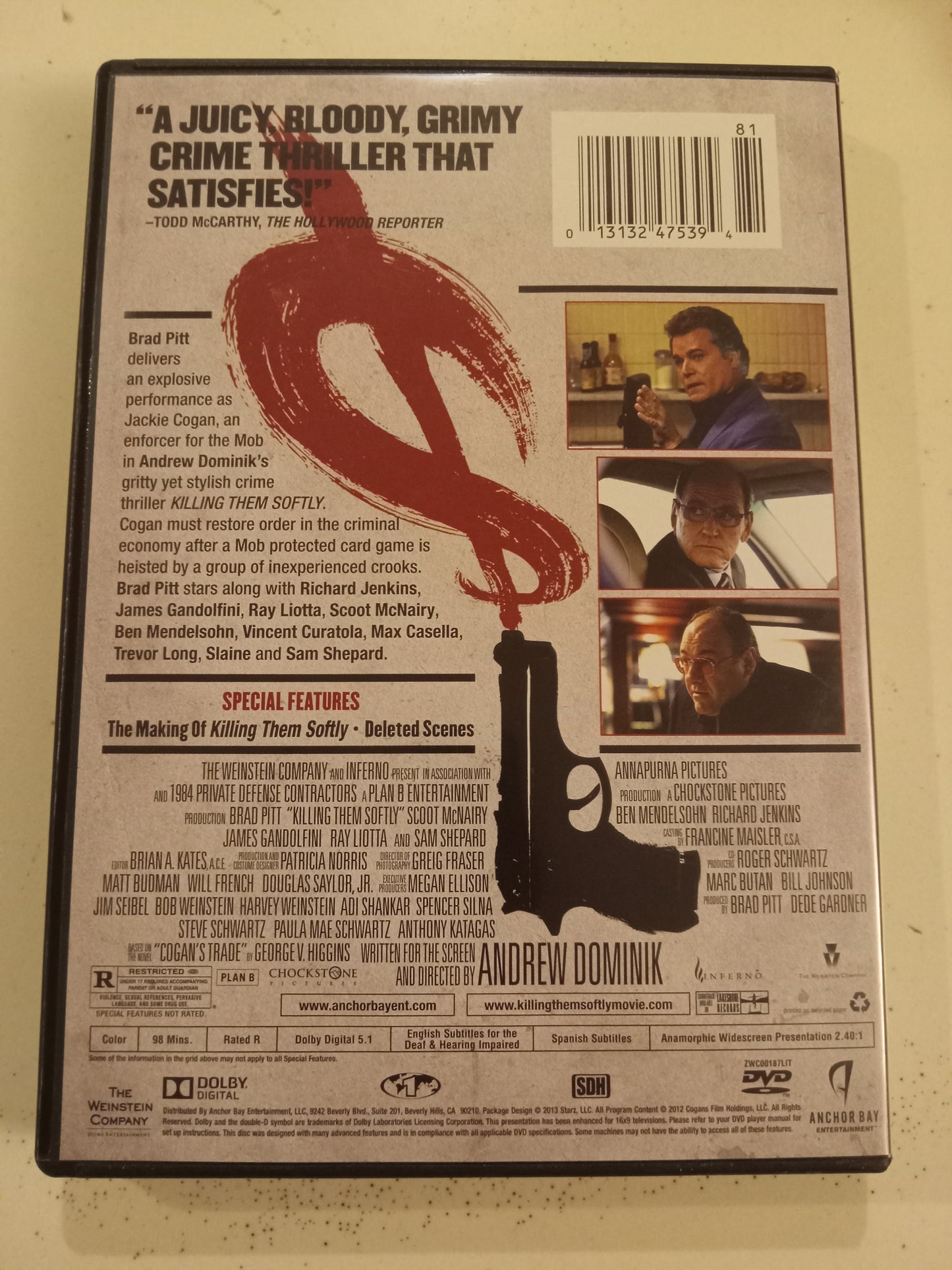 Killing Them Softly, DVD Movie, Brad Pitt Widescreen, Rated R, NEW/USED