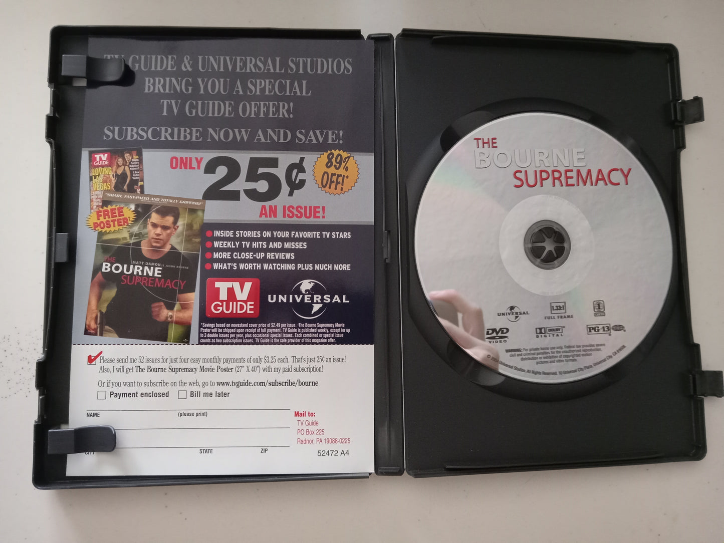 The Bourne Supremacy, DVD Movie, Matt Damon Fullscreen, Rated PG-13, USED