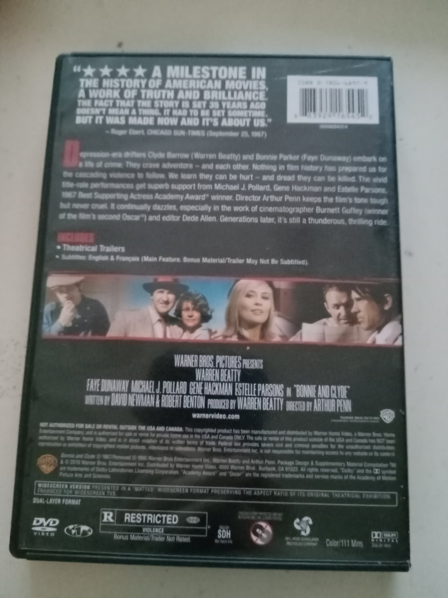 Bonnie And Clyde, DVD Movie, Warren Beatty Widescreen, Rated R, USED
