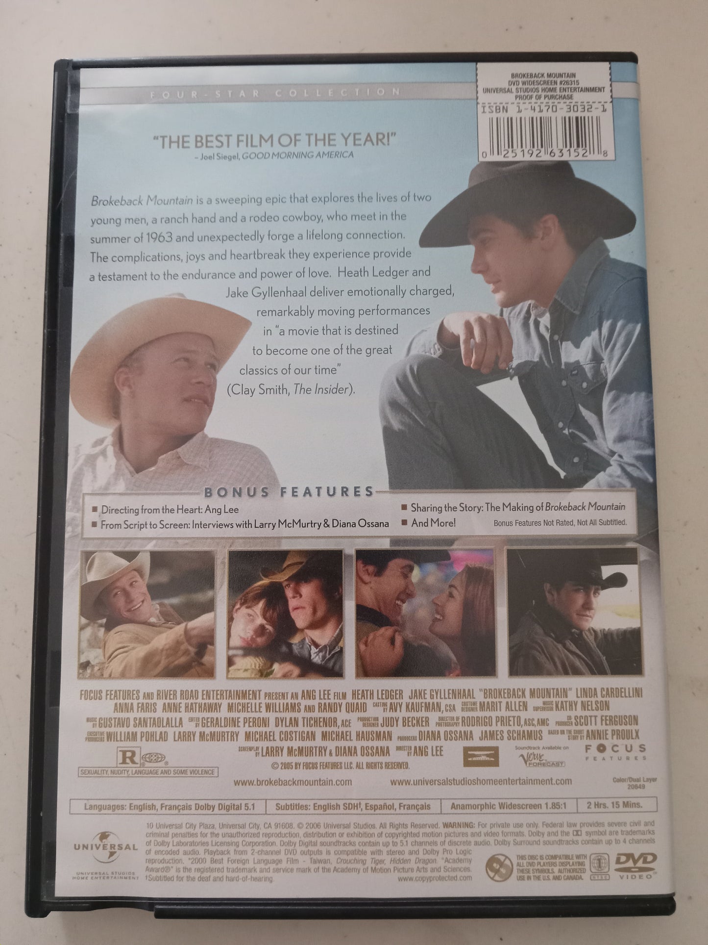 BrokeBack Mountain, DVD Movie, Heath Ledger Widescreen, Rated R, USED
