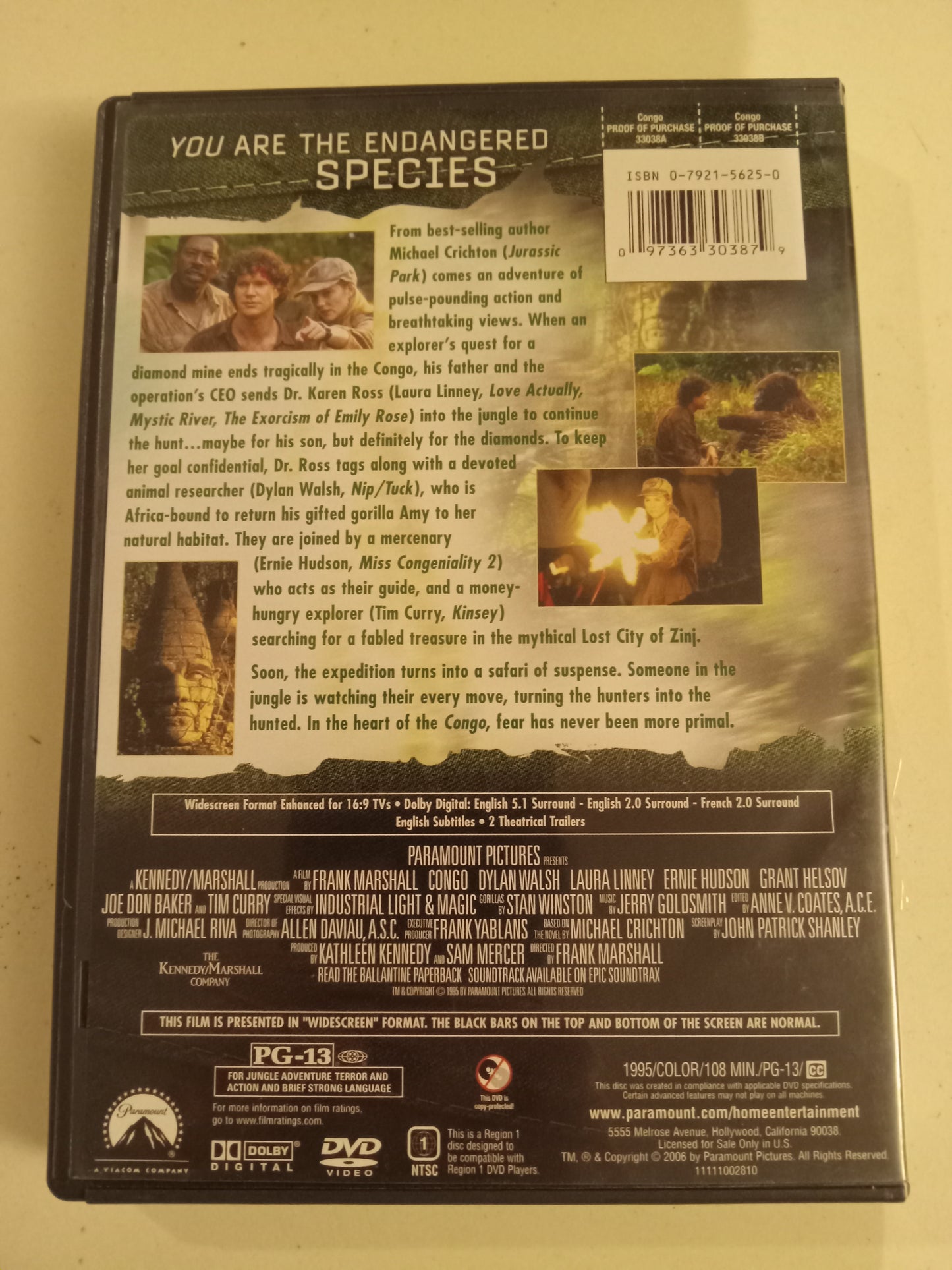 Congo, DVD Movie, Laura Linney Widescreen, Rated PG-13, USED