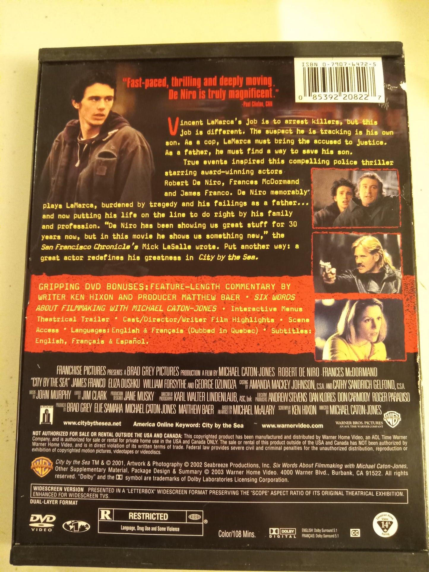City By The Sea, DVD Movie, Robert DeNiro Widescreen, Rated R, USED