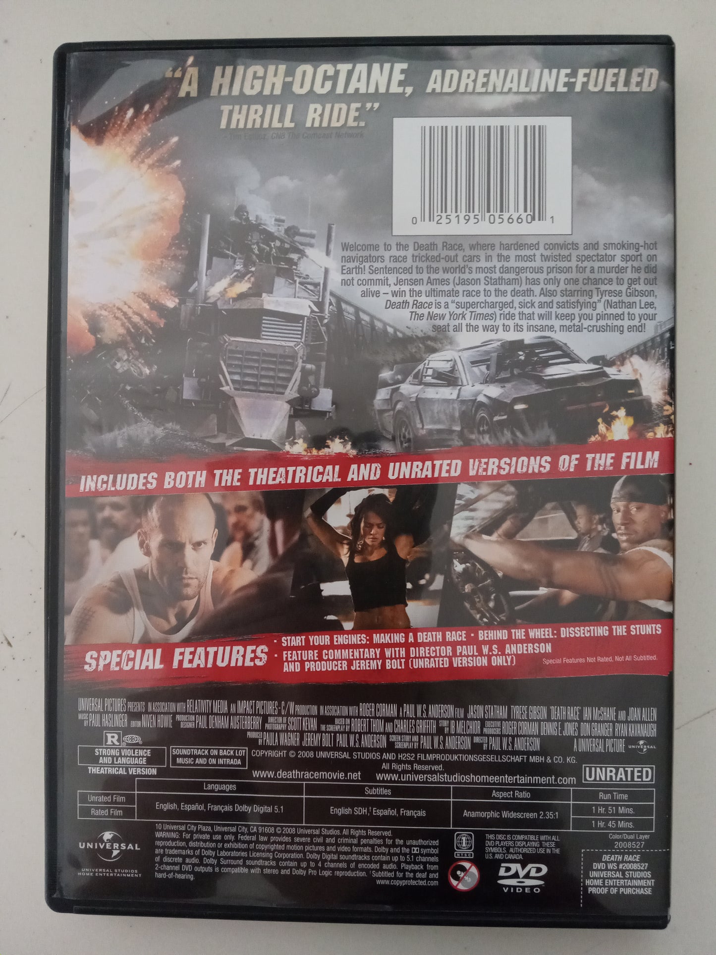 Death Race, DVD Movie, Jason Statham Widescreen, Rated R, USED