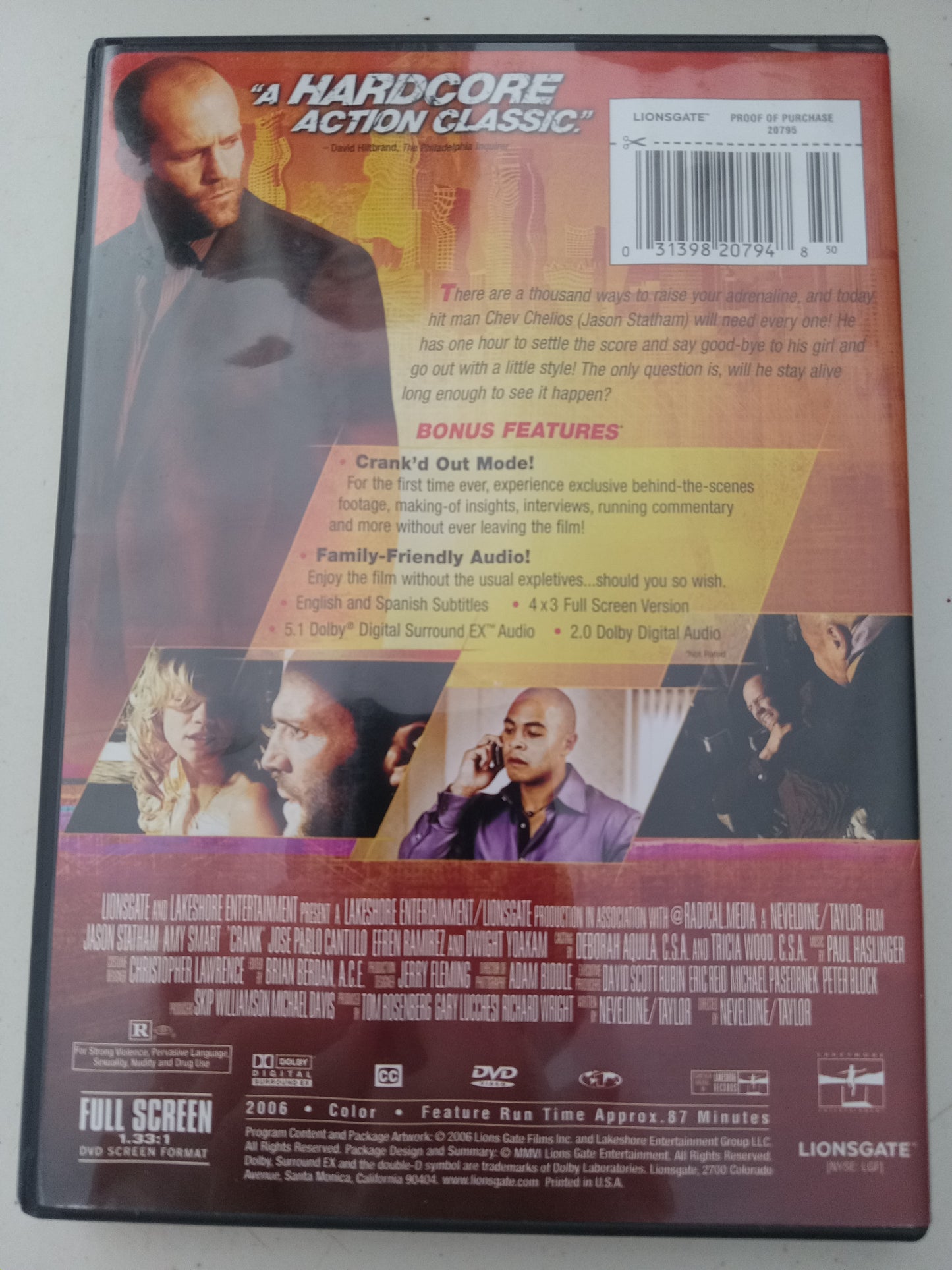 Crank, DVD Movie, Jason Statham Fullscreen, Rated R, USED