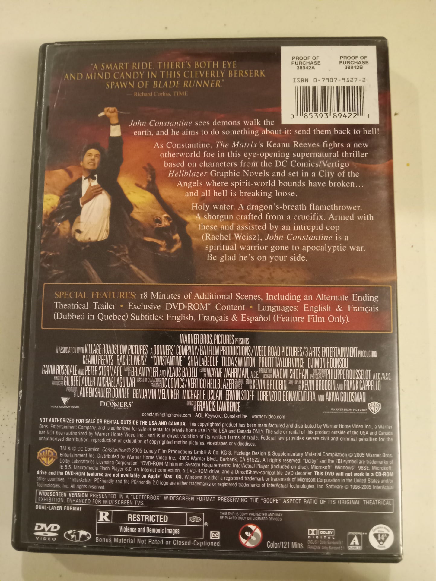 Constantine, DVD Movie, Keanu Reeves Widescreen, Rated R, USED