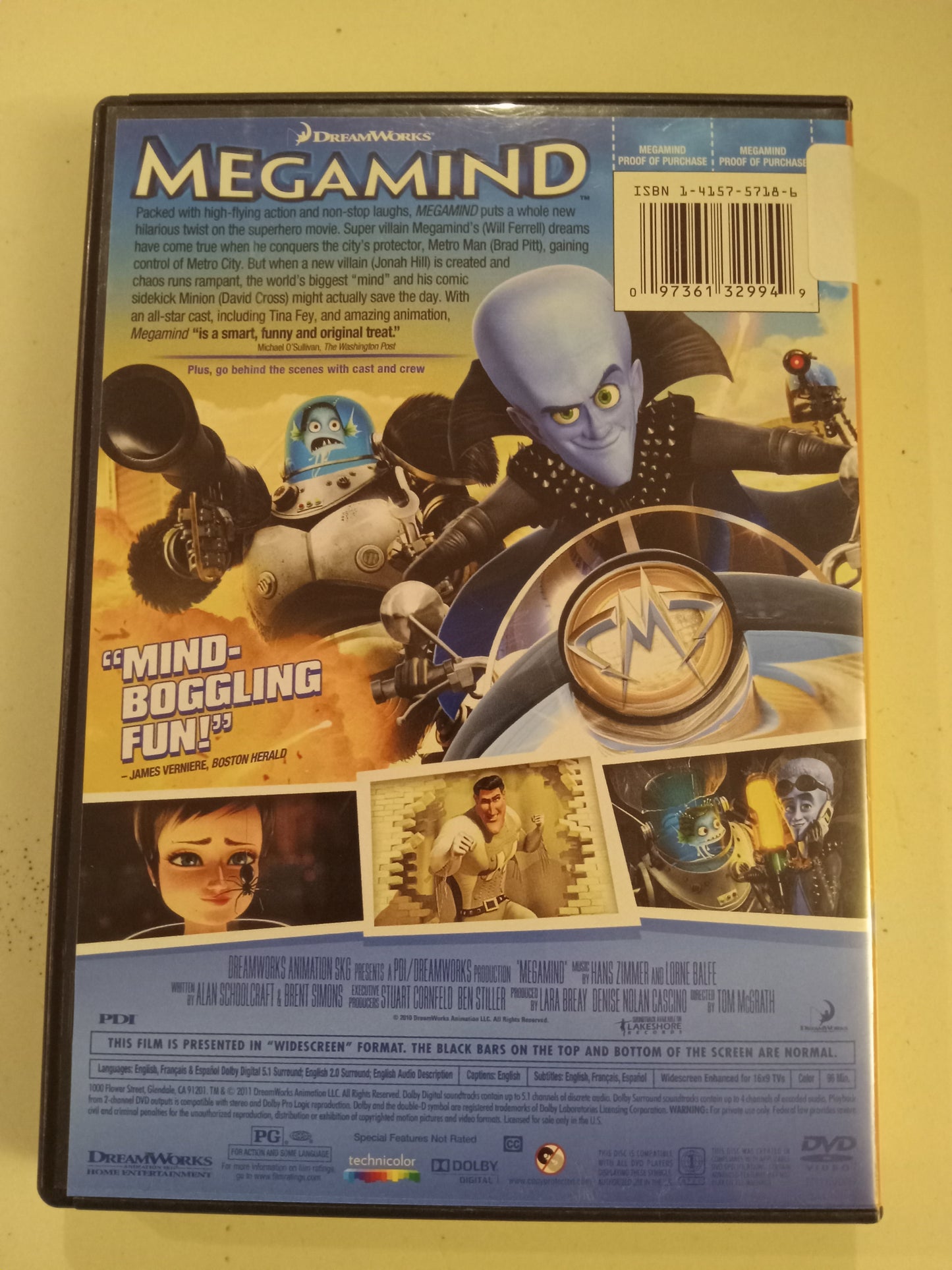 Megamind, Dreamworks Animation DVD Movie, Brad Pitt Widescreen, Rated PG, USED