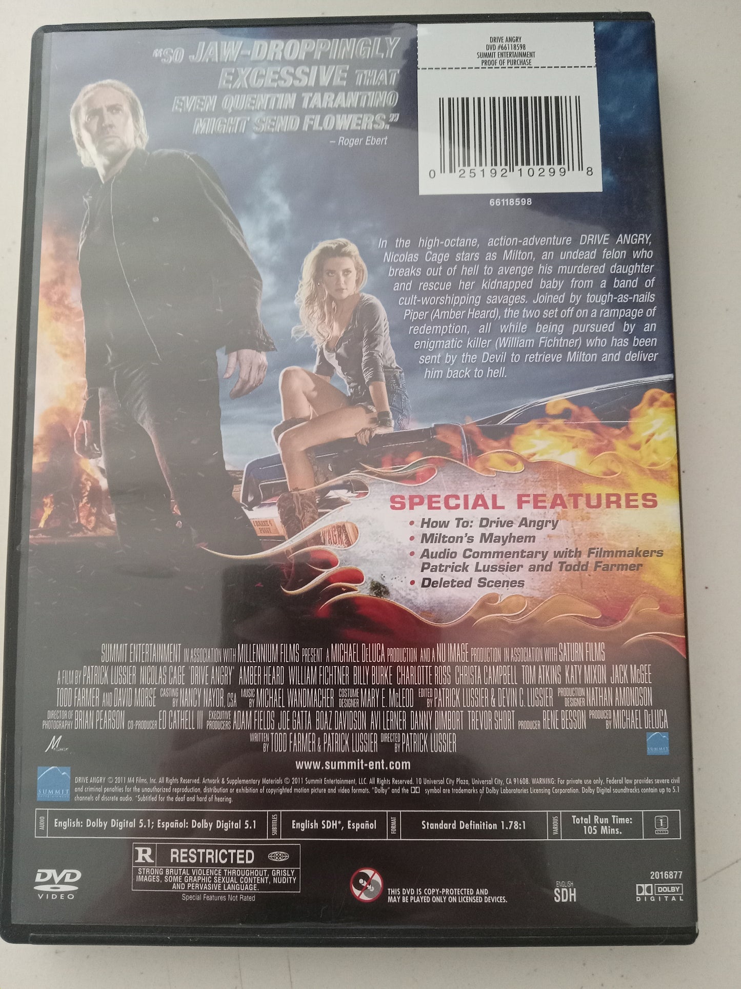 Drive Angry, DVD Movie, Nicholas Cage Widescreen, Rated R, USED