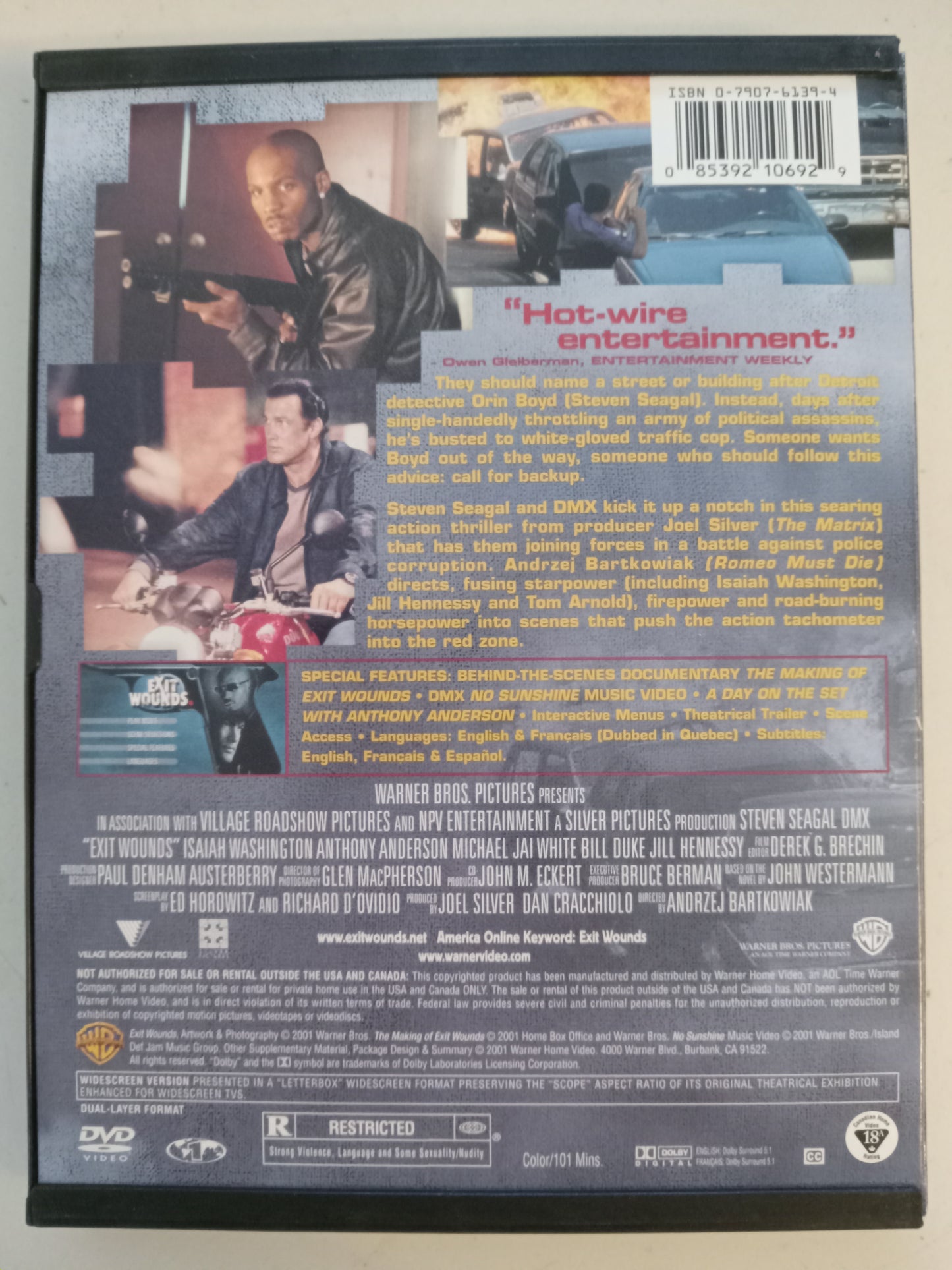 Exit Wounds, DVD Movie, Steven Seagal Widescreen, Rated R, USED
