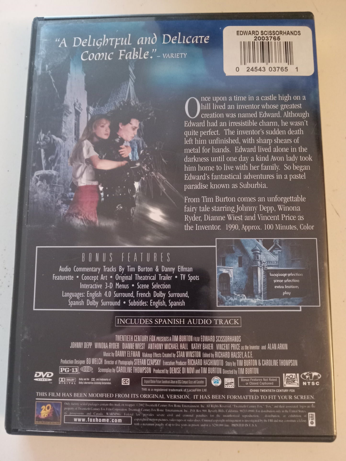 Edward Scissorhands, DVD Movie, Johnny Depp Widescreen, Rated PG-13, USED