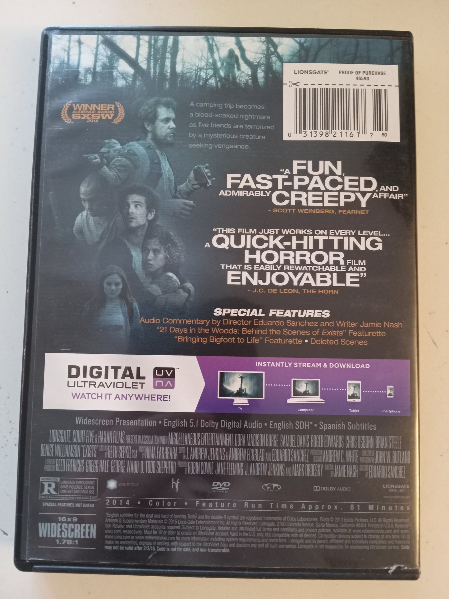 Exists, DVD Movie, Samuel Davis Widescreen, Rated R, USED