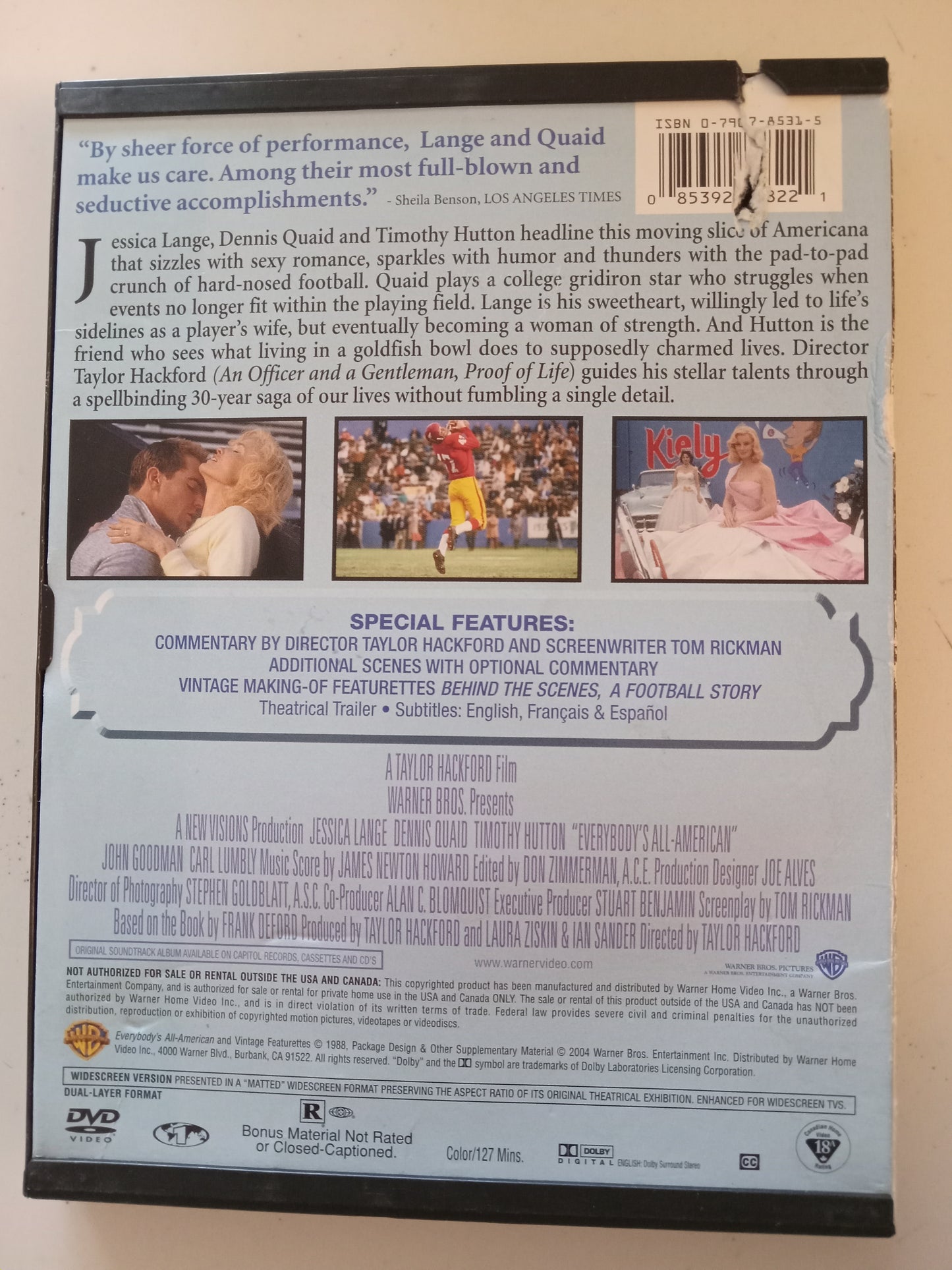 Everybody's All American, DVD Movie, Dennis Quaid Widescreen, Rated R, USED