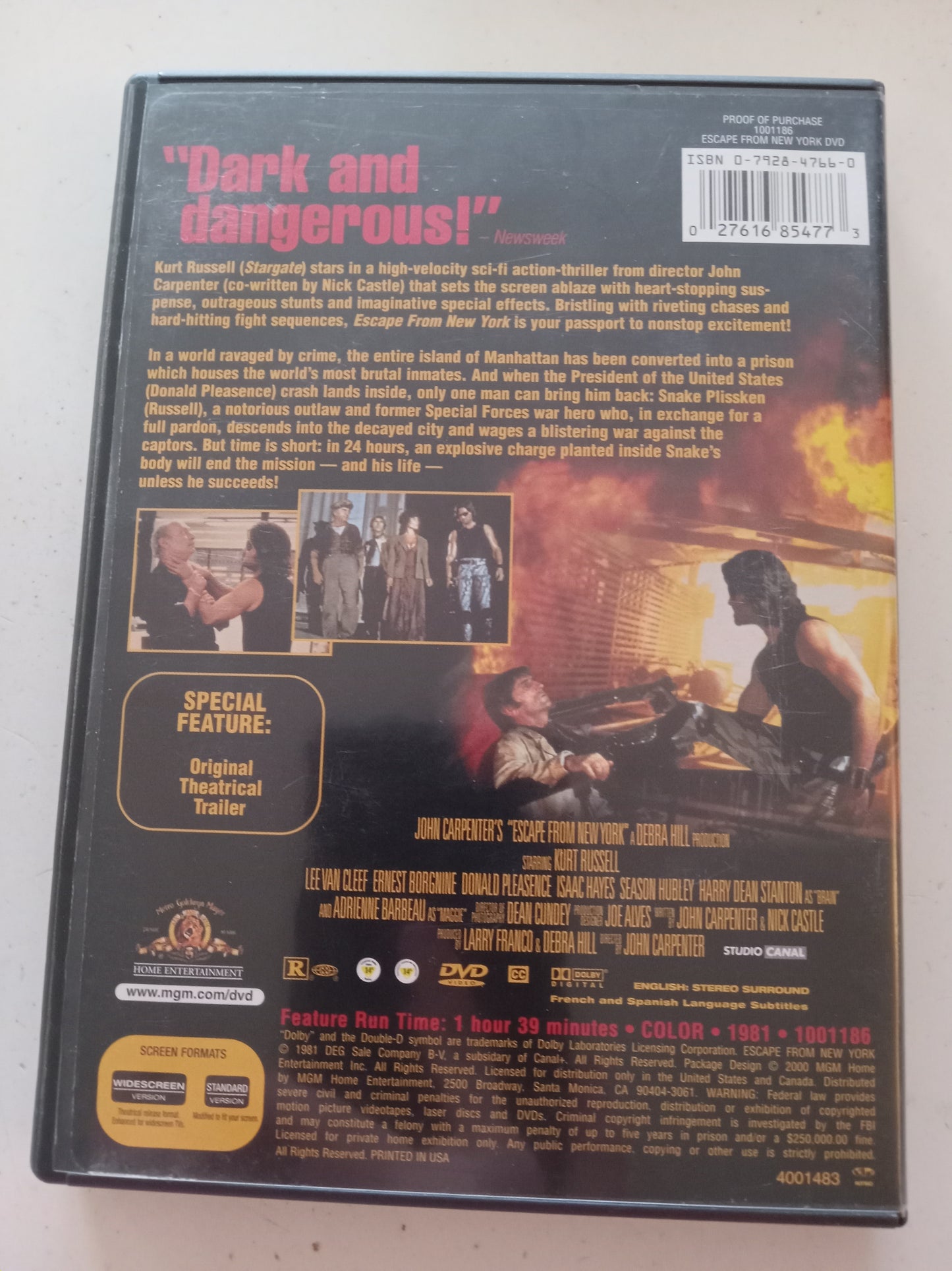 Escape From New York, DVD Movie, Kurt Russell Widescreen, Rated R, USED
