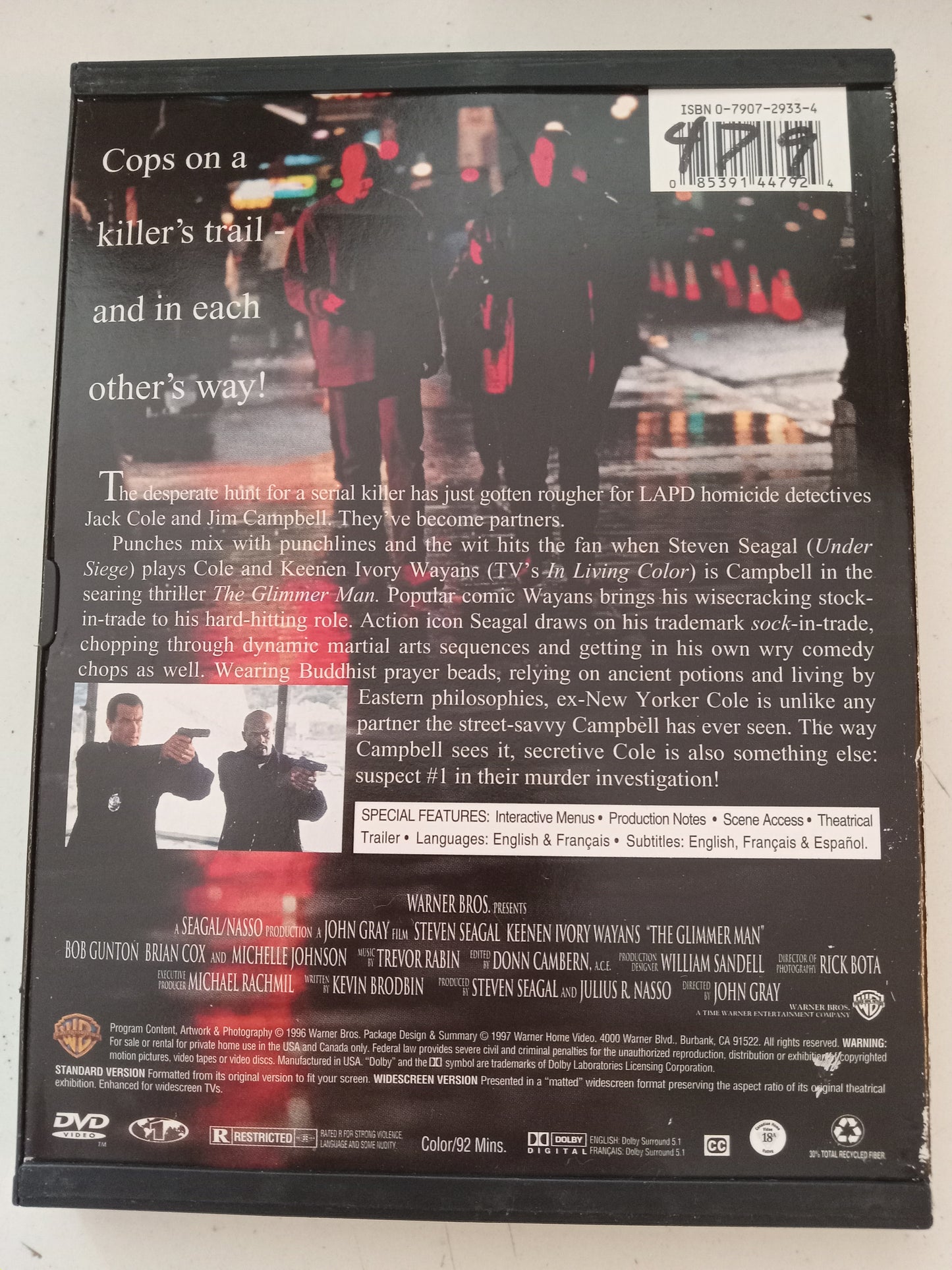 The Glimmerman, DVD Movie, Steven Seagal Widescreen, Rated R, USED