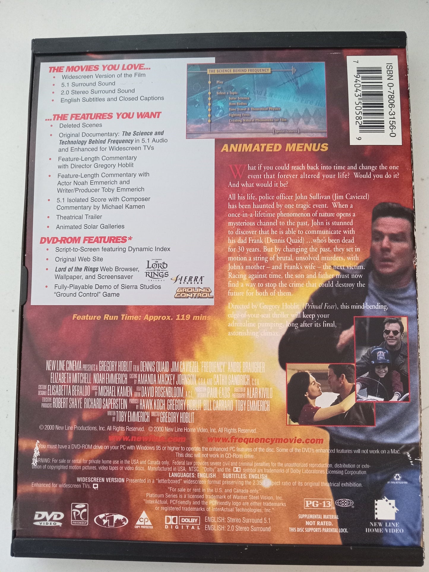 Frequency, DVD Movie, Dennis Quaid Widescreen, Rated PG-13, USED