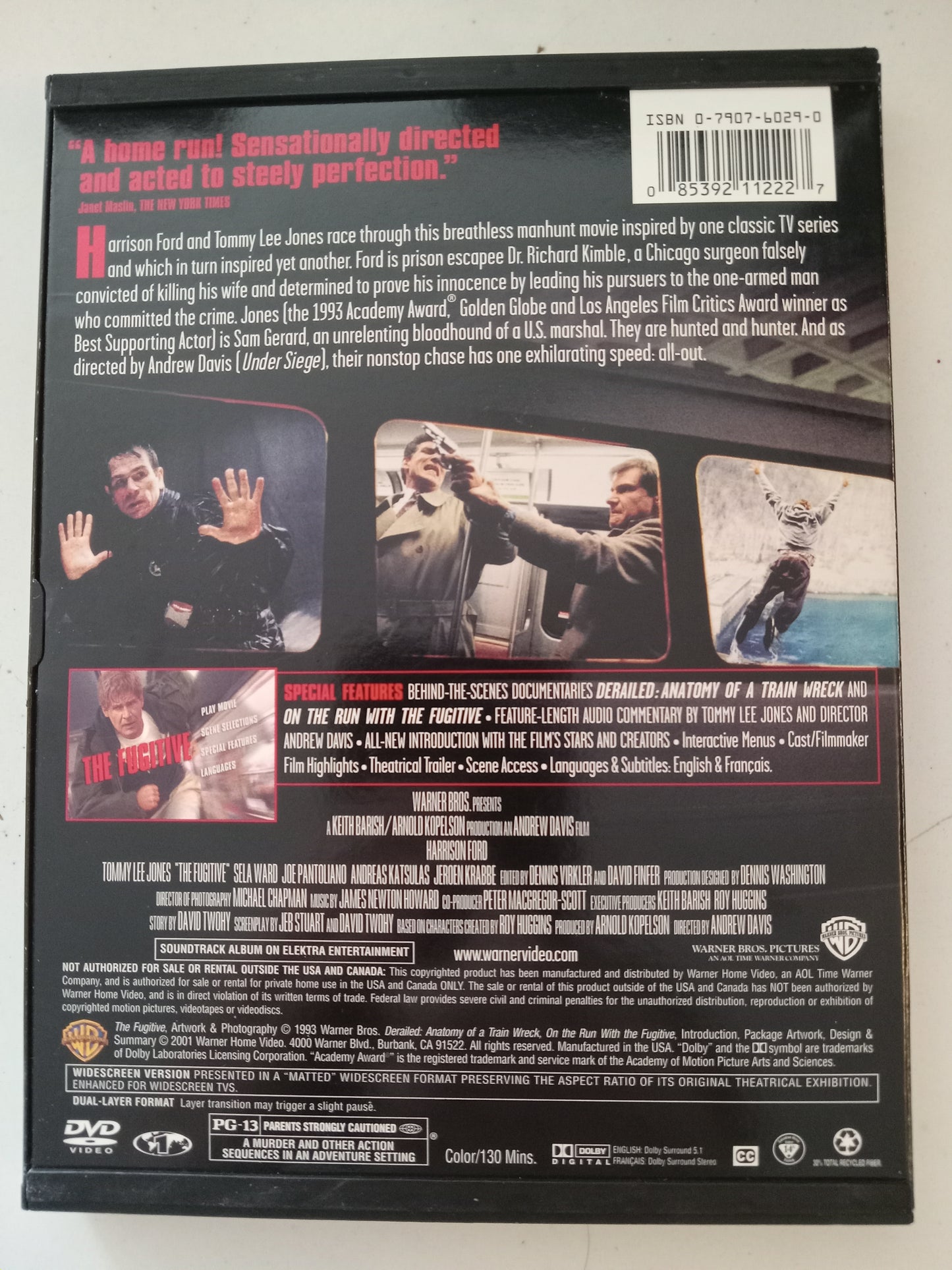 The Fugitive, DVD Movie, Harrison Ford Widescreen, Rated PG-13, USED