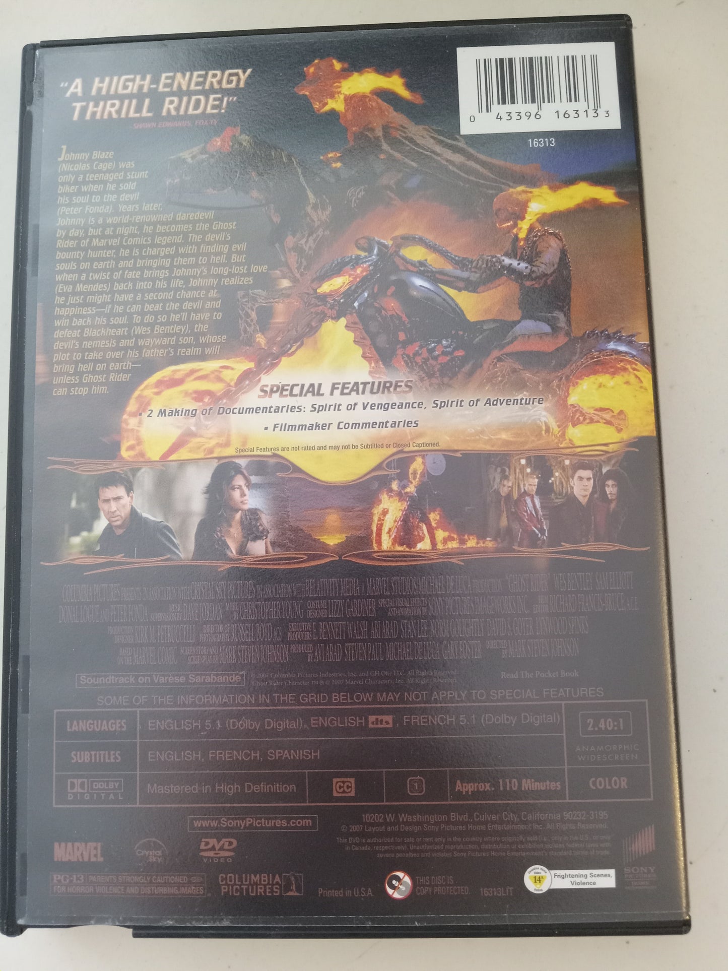 Ghost Rider, DVD Movie, Nicholas Cage Widescreen, Rated PG-13, USED