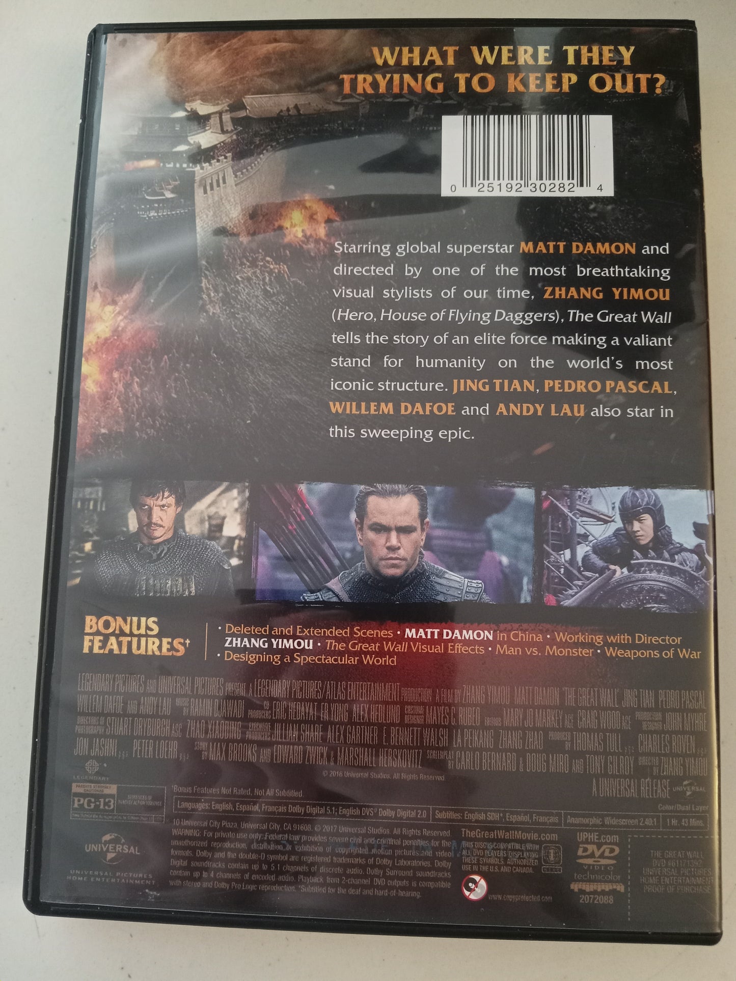 The Great Wall, DVD Movie, Matt Damon Widescreen, Rated PG-13, USED