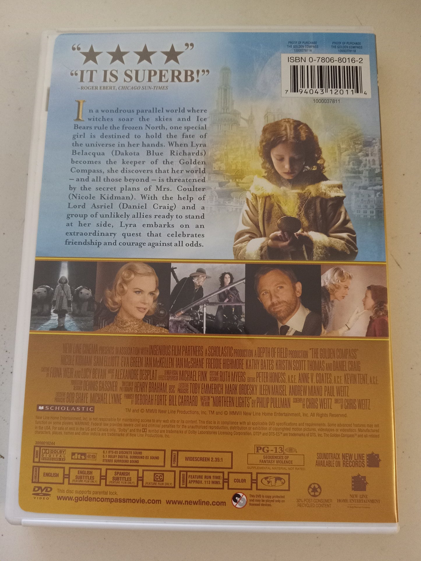 The Golden Compass, DVD Movie, Nicole Kidman Widescreen, Rated PG-13, USED