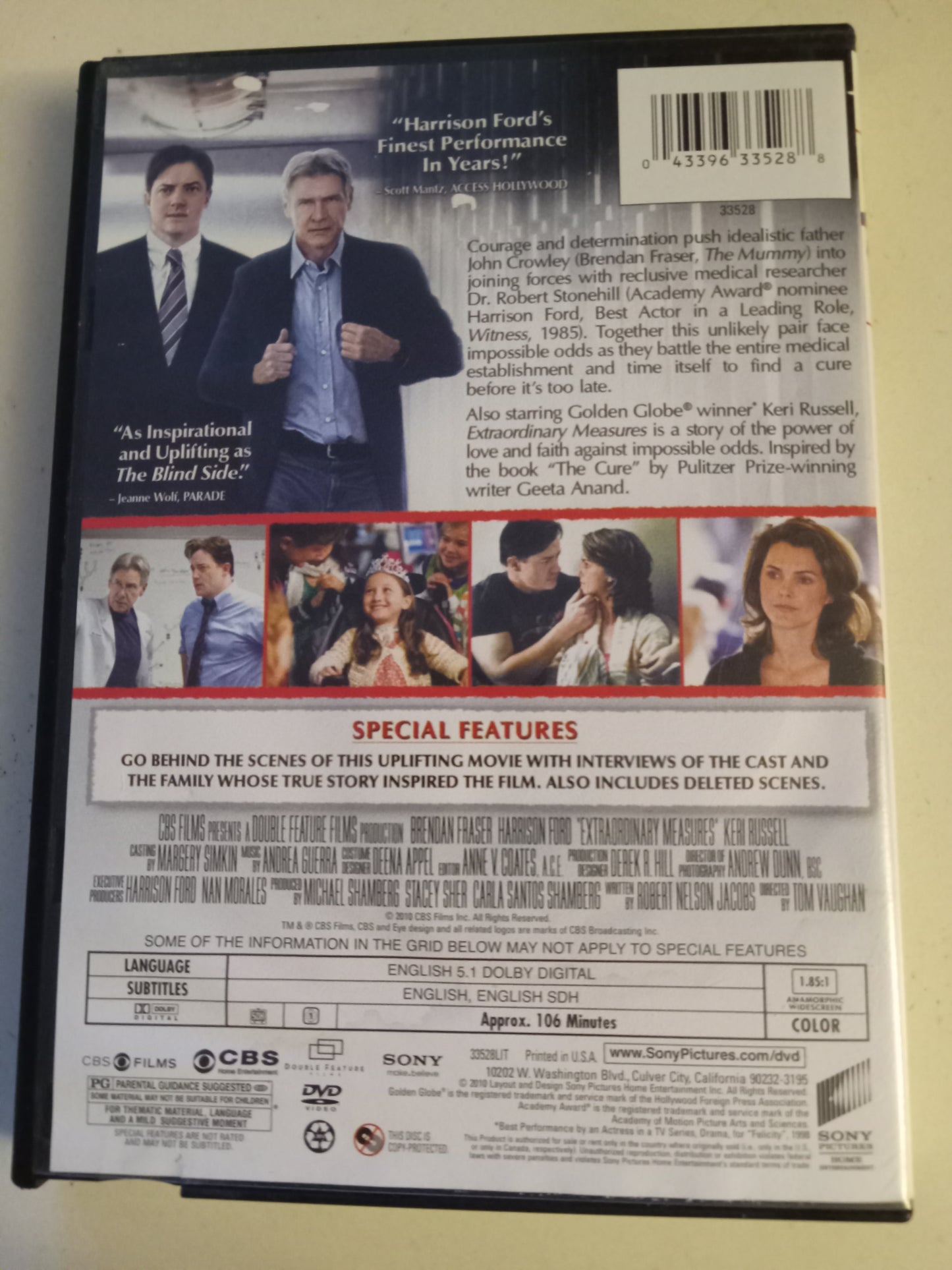 Extraordinary Measures, DVD Movie, Harrison Ford Widescreen, Rated PG, USED