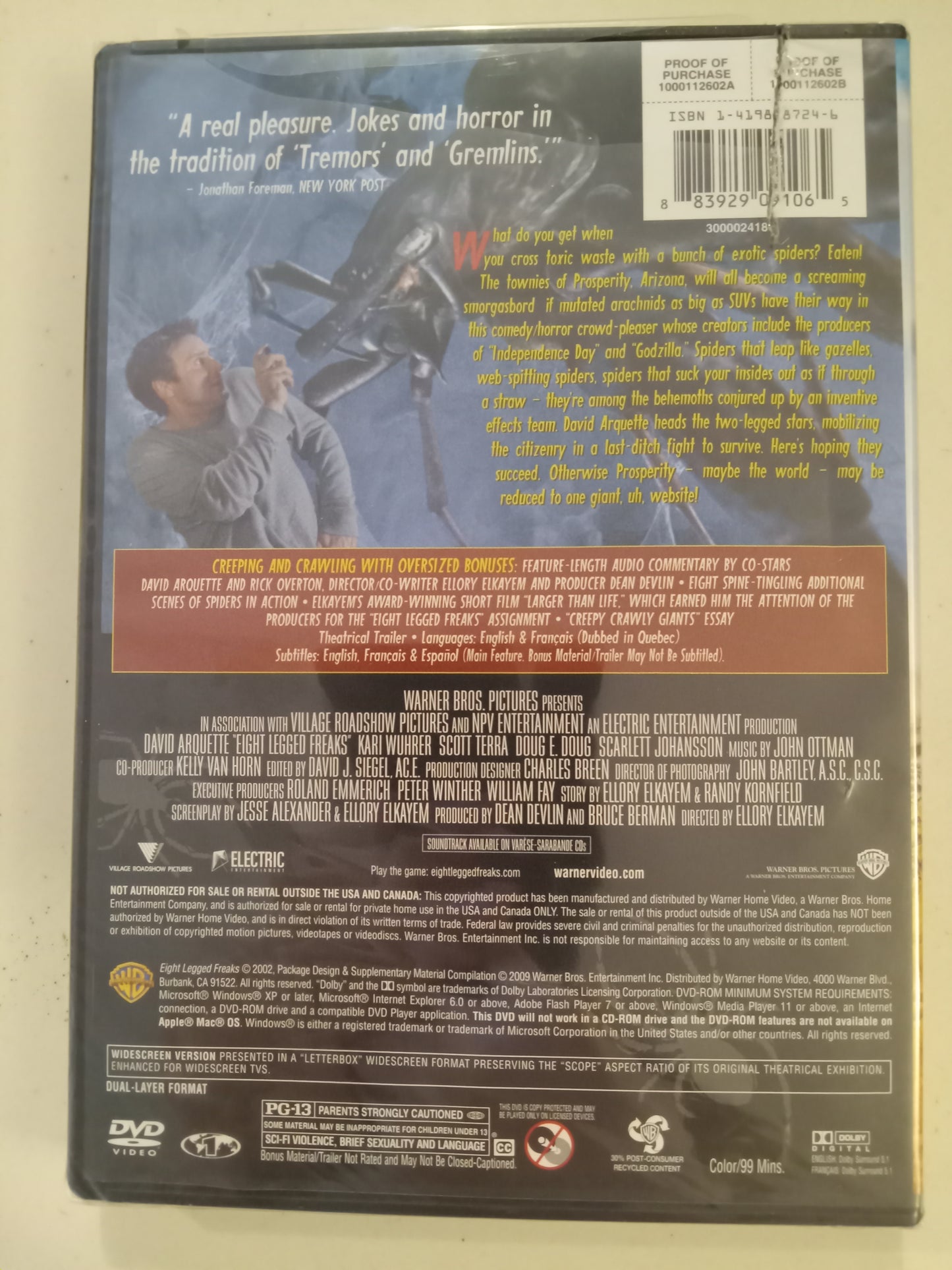 Eight Legged Freaks, DVD Movie, David Arquette Widescreen, Rated PG-13, NEW/USED