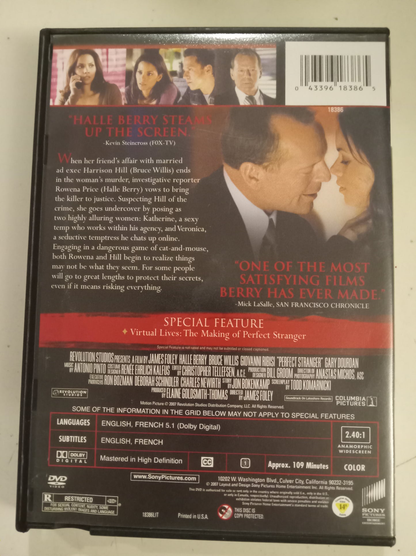 Perfect Stranger, DVD Movie Halle Berry Widescreen/Fullscreen, Rated R, USED